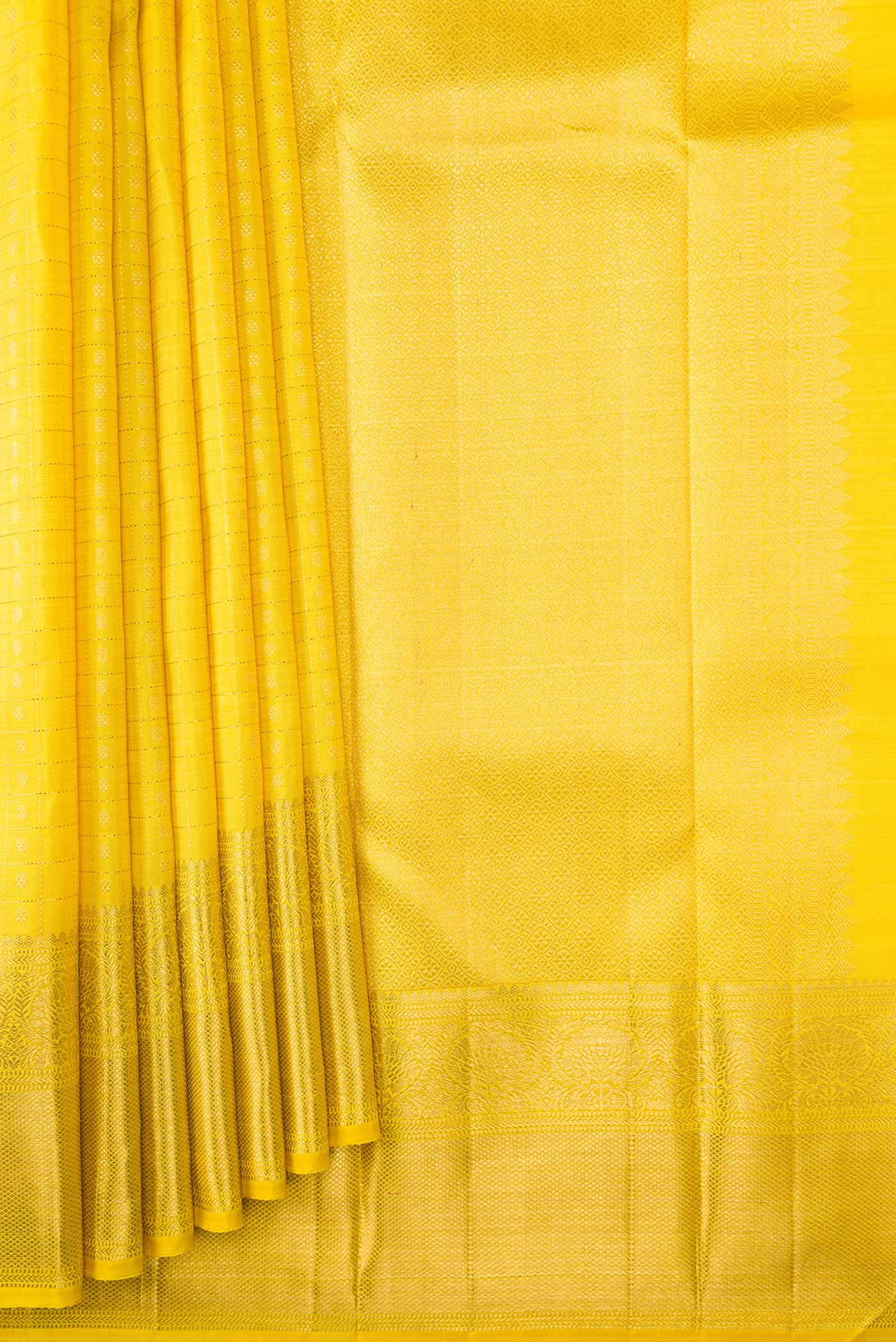 Pure Silk Pure Zari Yellow Dual Tone Kanchipuram Saree - Image 4