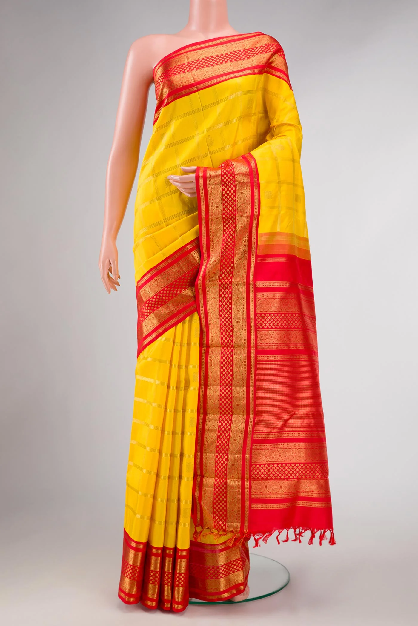 Pure Silk Pure Zari Yellow Dual Tone Kanjivaram Saree