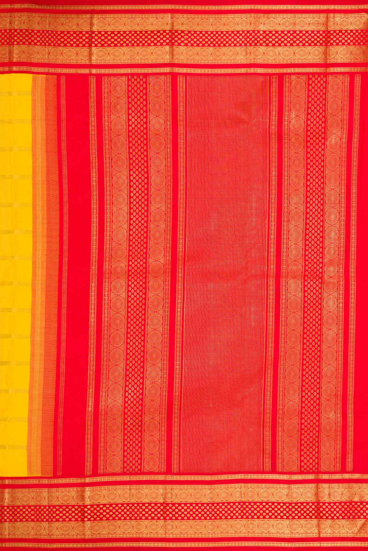 Pure Silk Pure Zari Yellow Dual Tone Kanjivaram Saree - Image 7
