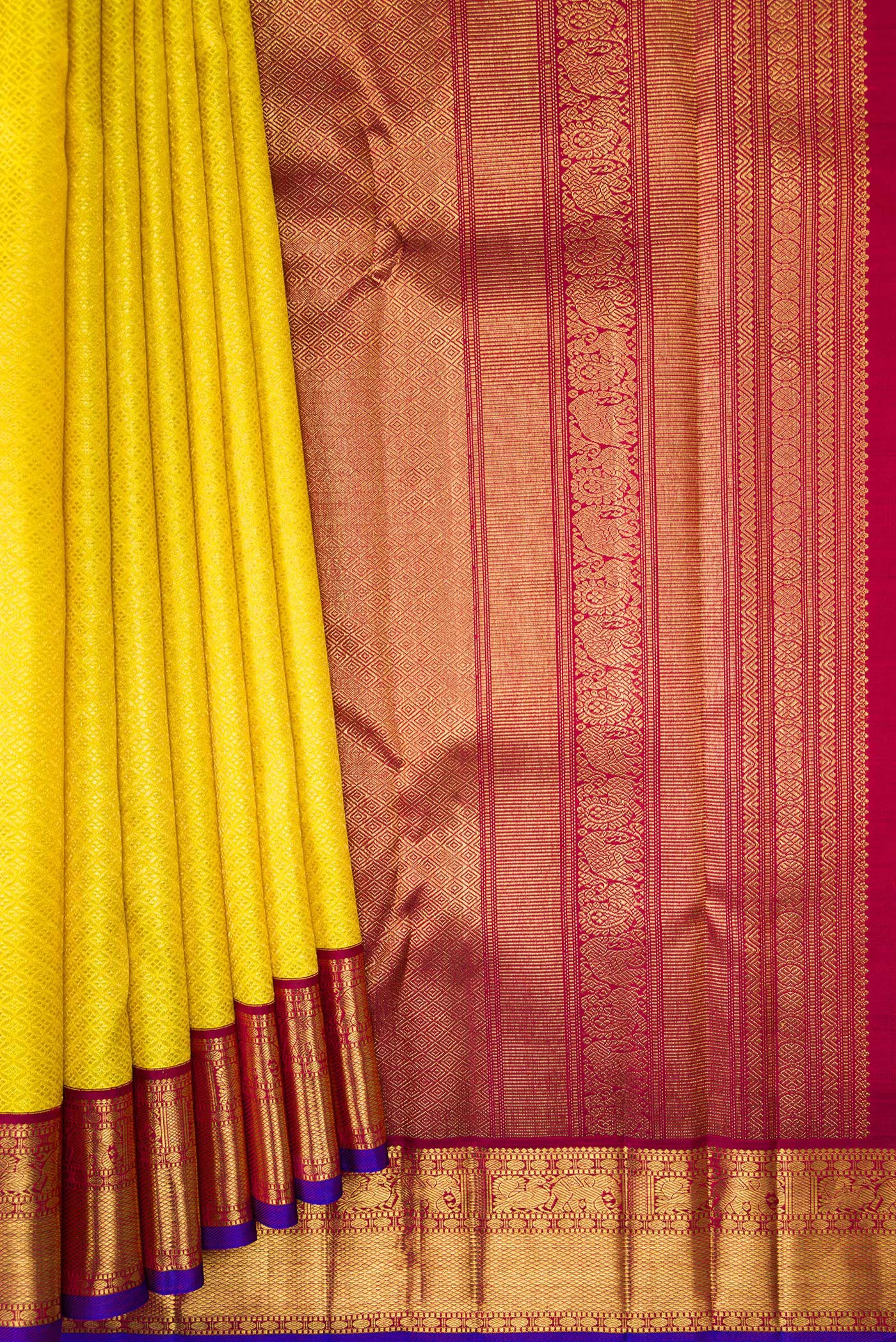 Pure Silk Pure Zari Yellow Kanjivaram Saree - Image 4