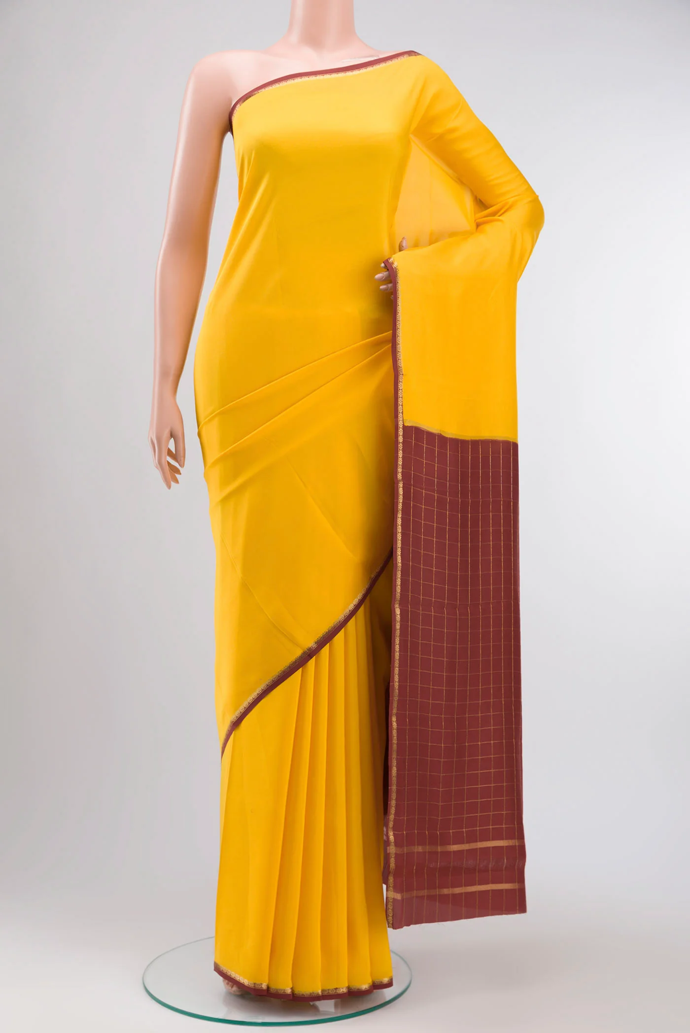 Pure Silk Pure Zari Yellow Mysore Crepe Saree