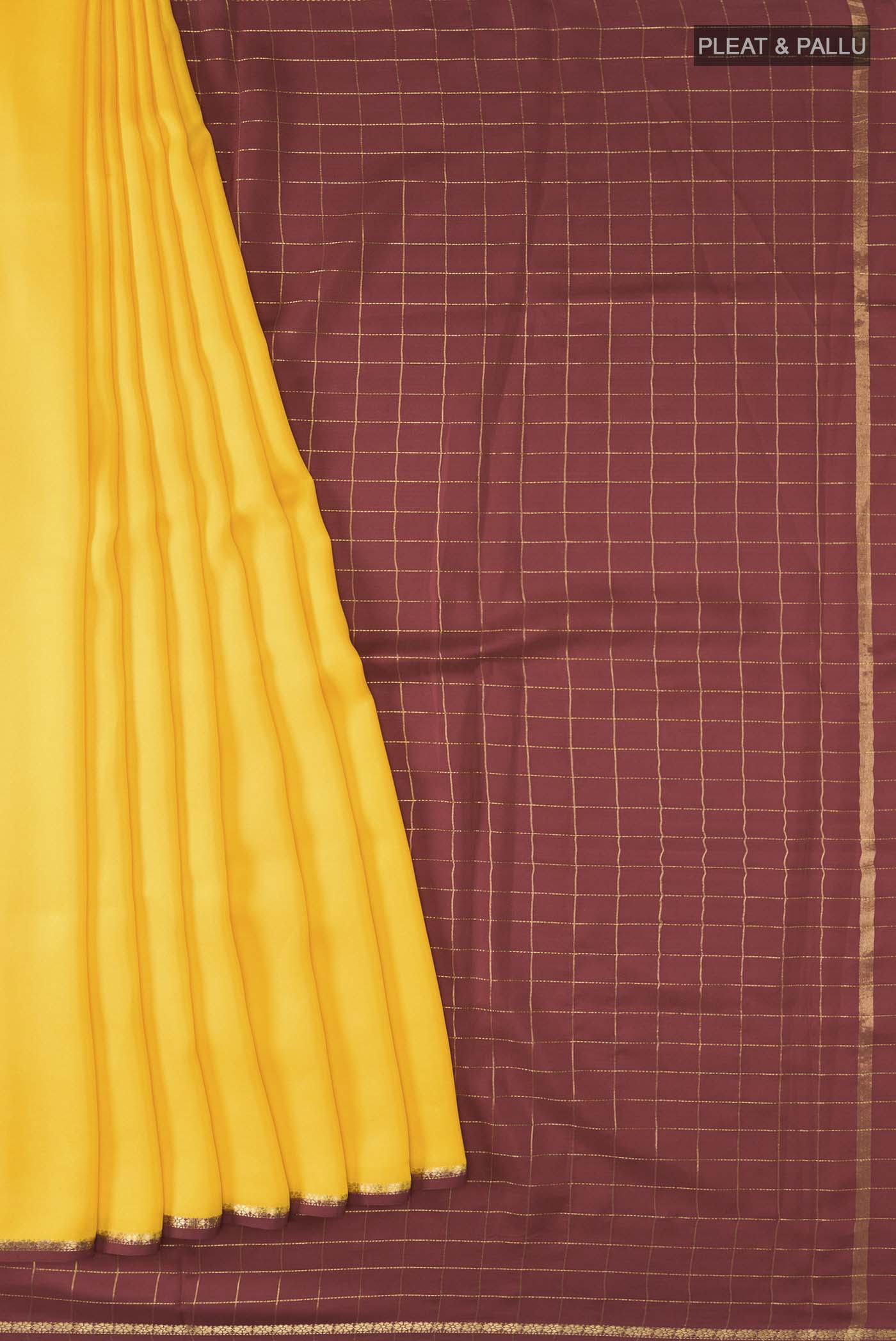 Pure Silk Pure Zari Yellow Mysore Crepe Saree - Image 4