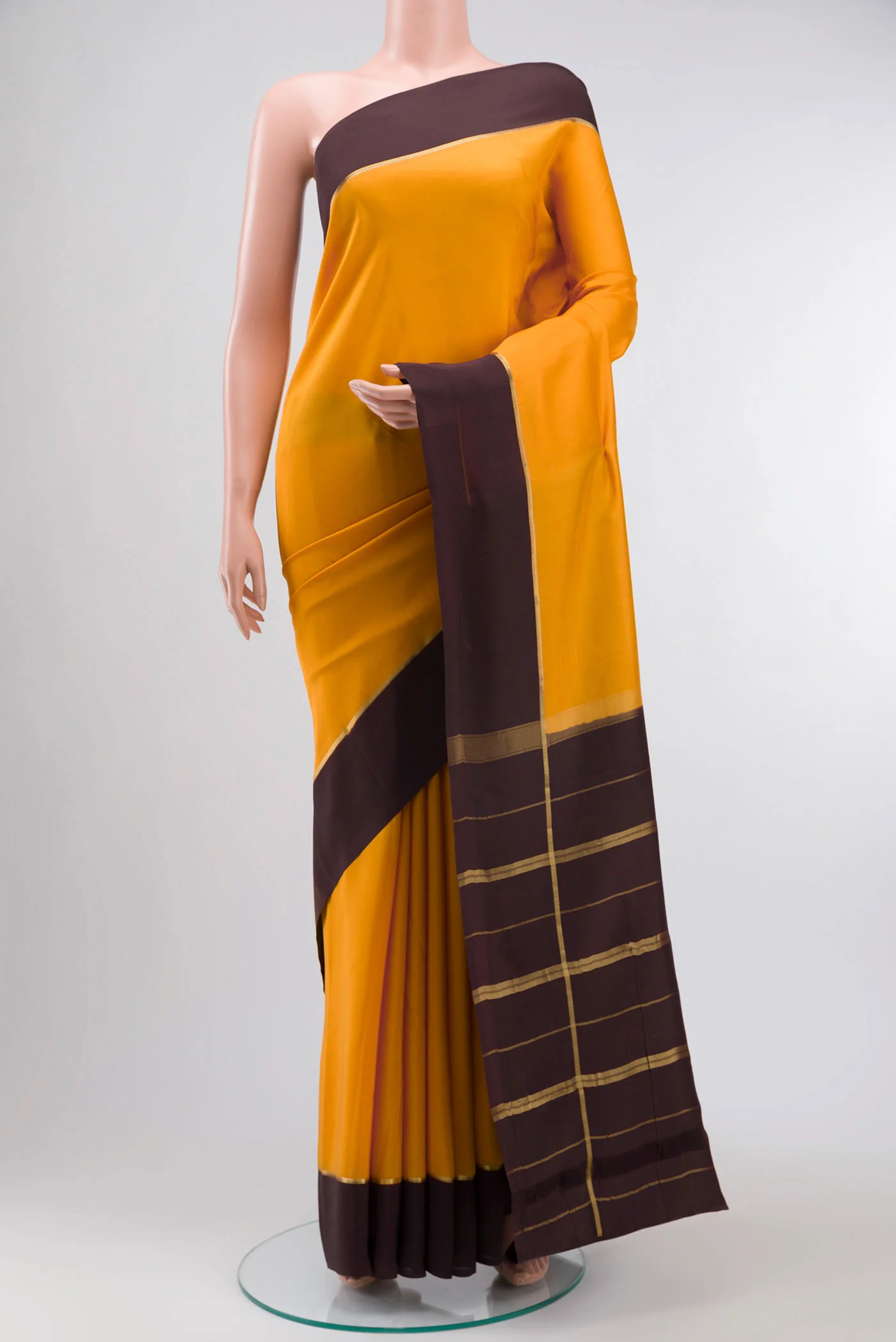 Pure Silk Pure Zari Yellow Mysore Crepe Saree