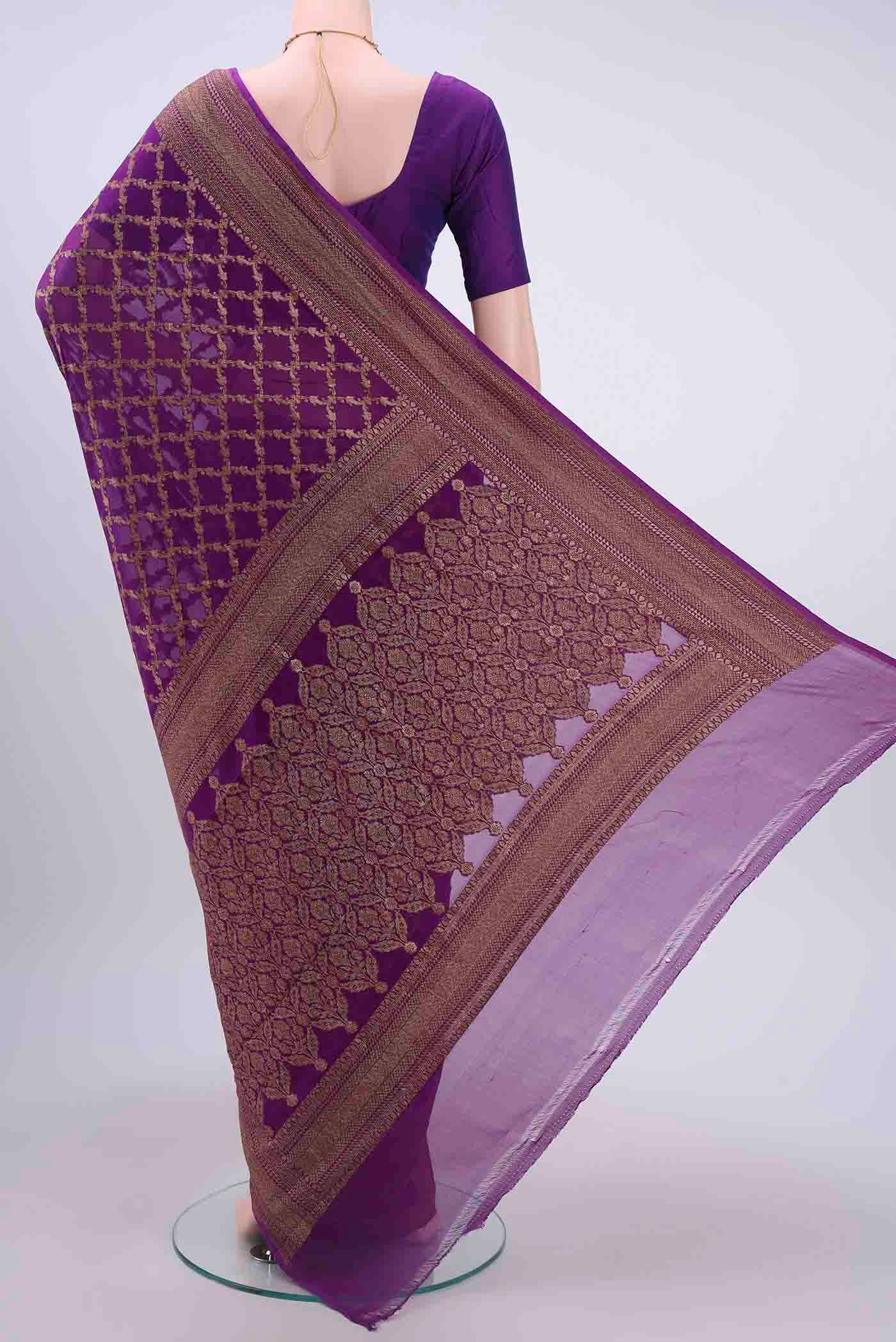 Purple Banarasi Georgette Saree - Image 3