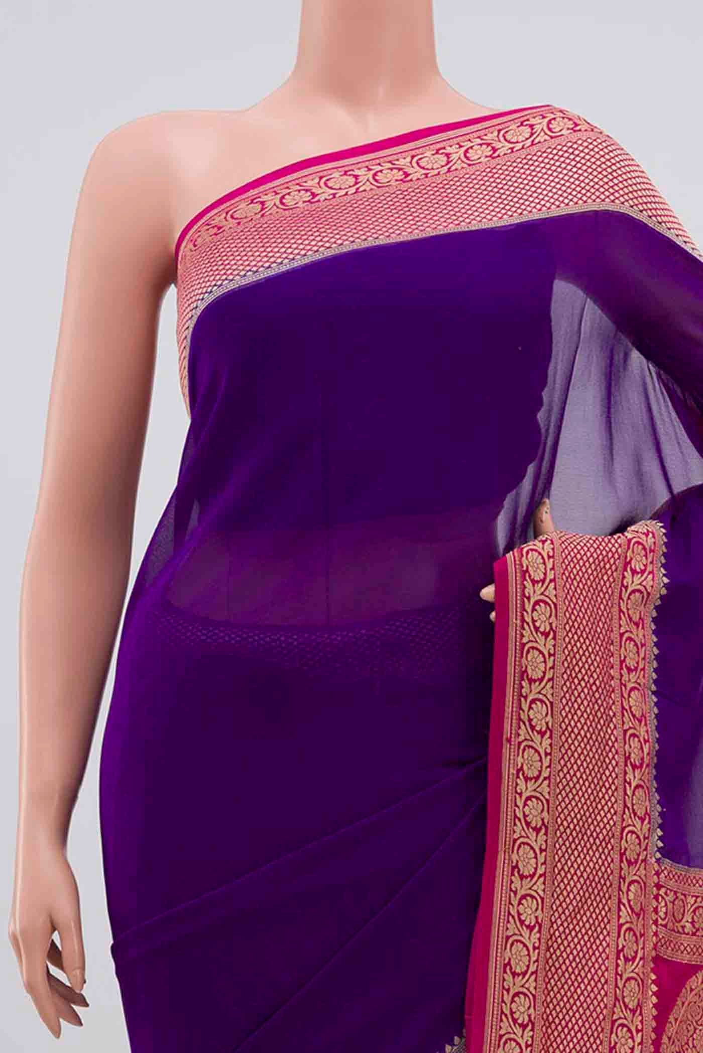 Violet Banarasi Georgette Saree - Image 2