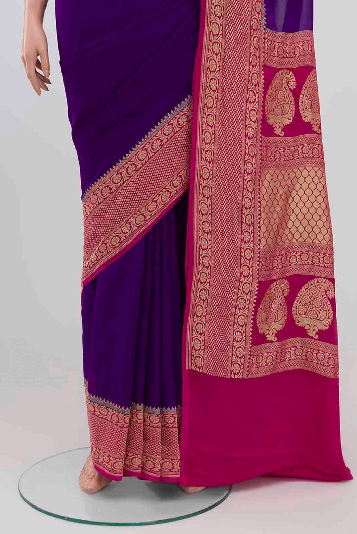 Violet Banarasi Georgette Saree - Image 3