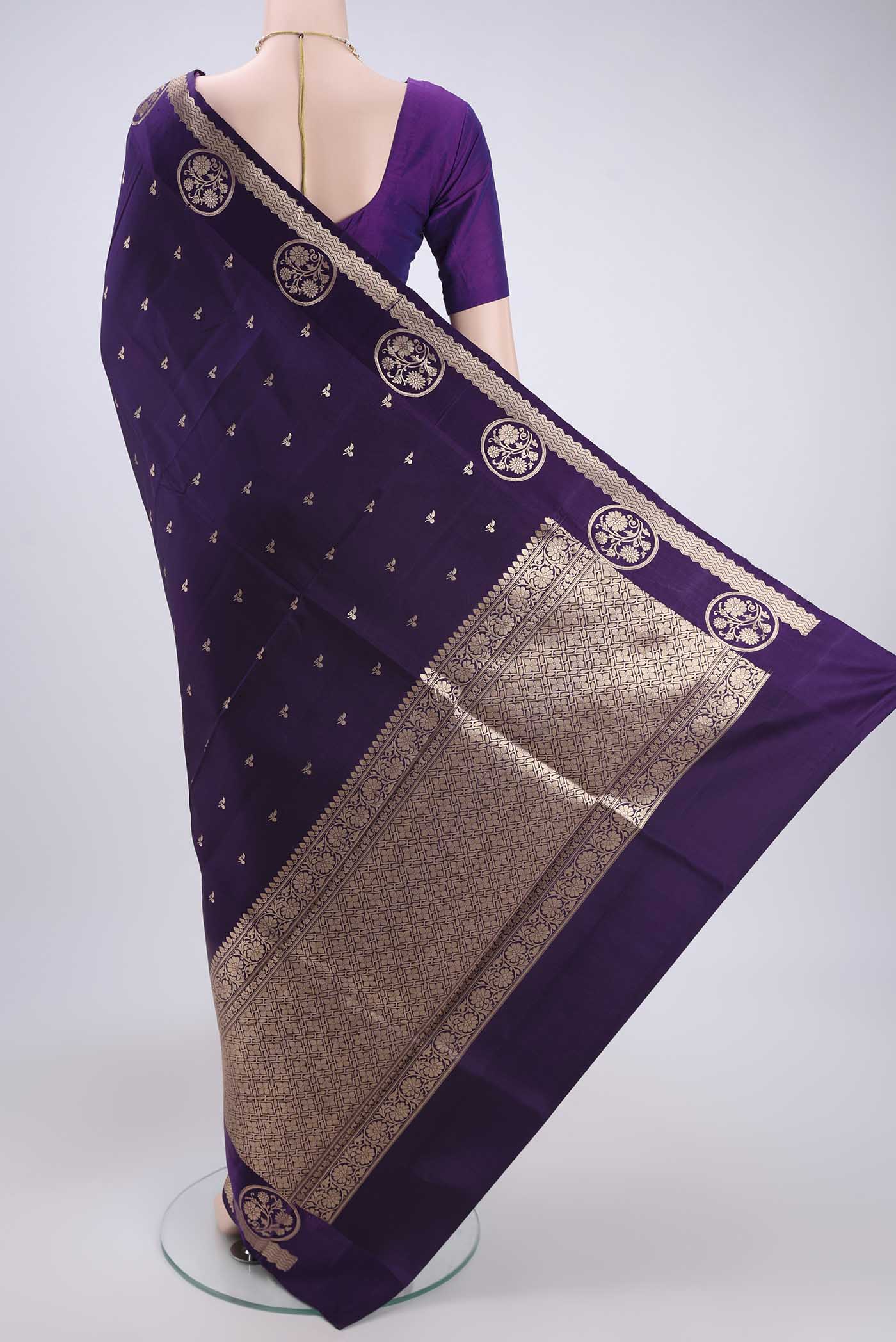 Violet Banarasi Katan Silk Saree - Image 3