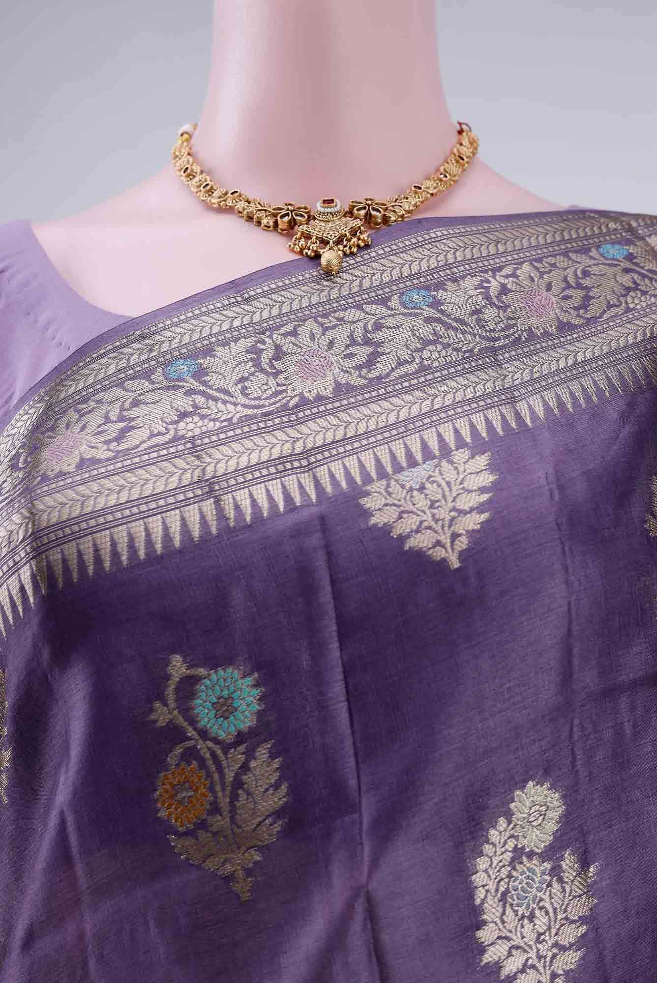 Purple Banarasi Raw Silk Saree - Image 3