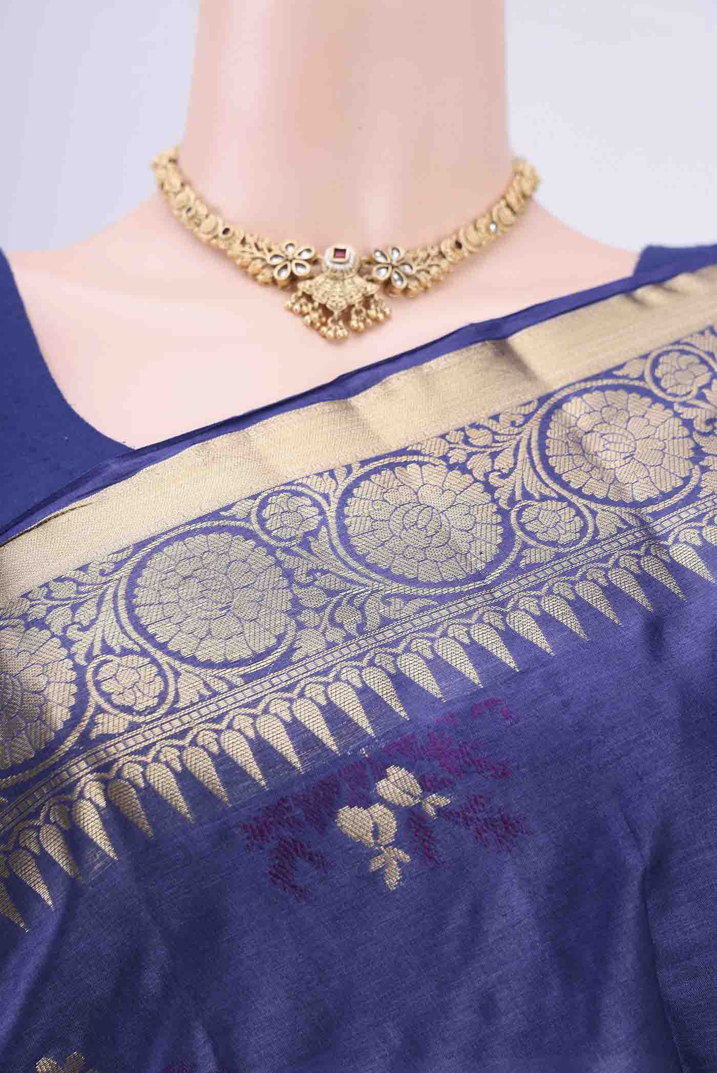 Blue Banarasi Tussar Silk Saree - Image 2