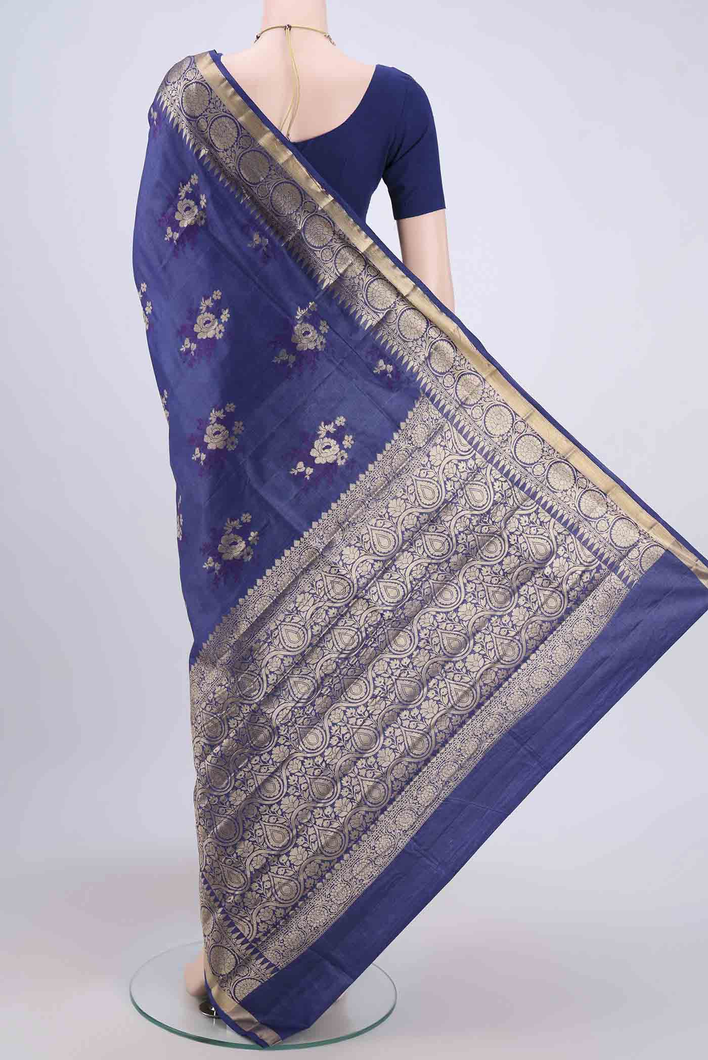 Blue Banarasi Tussar Silk Saree - Image 3