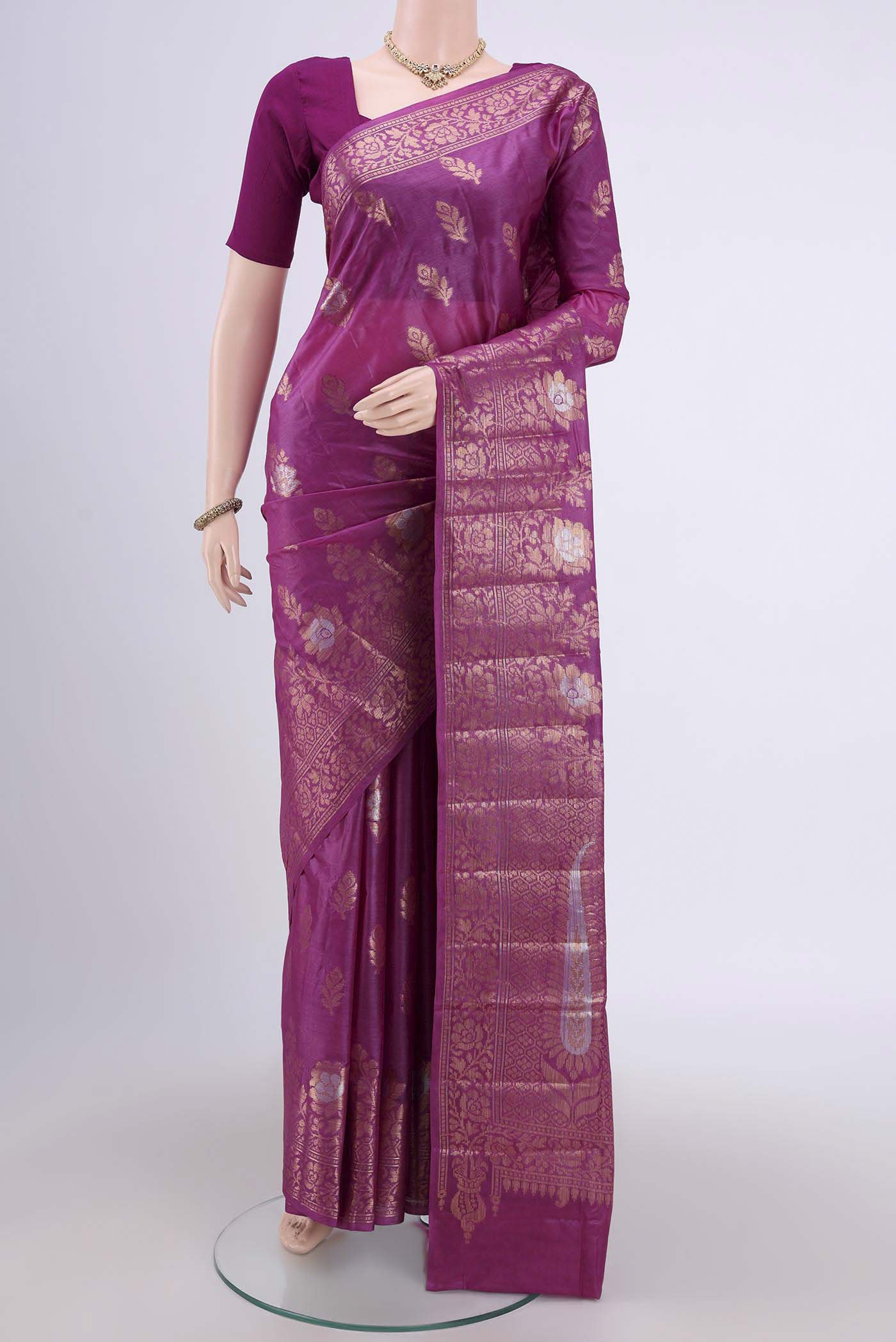 Purple Banarasi Tussar Silk Saree