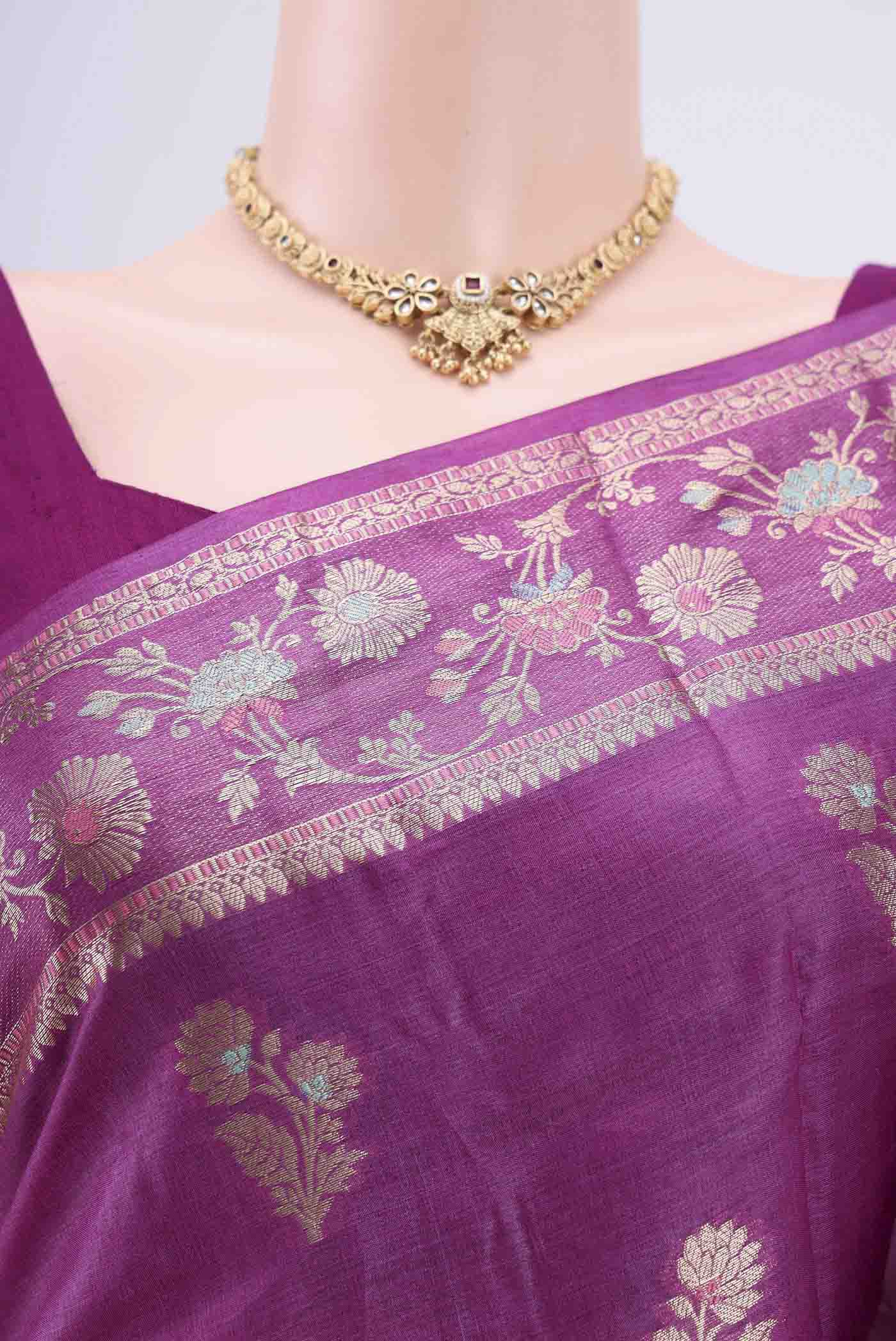 Light Magenta Banarasi Tussar Silk Saree - Image 2