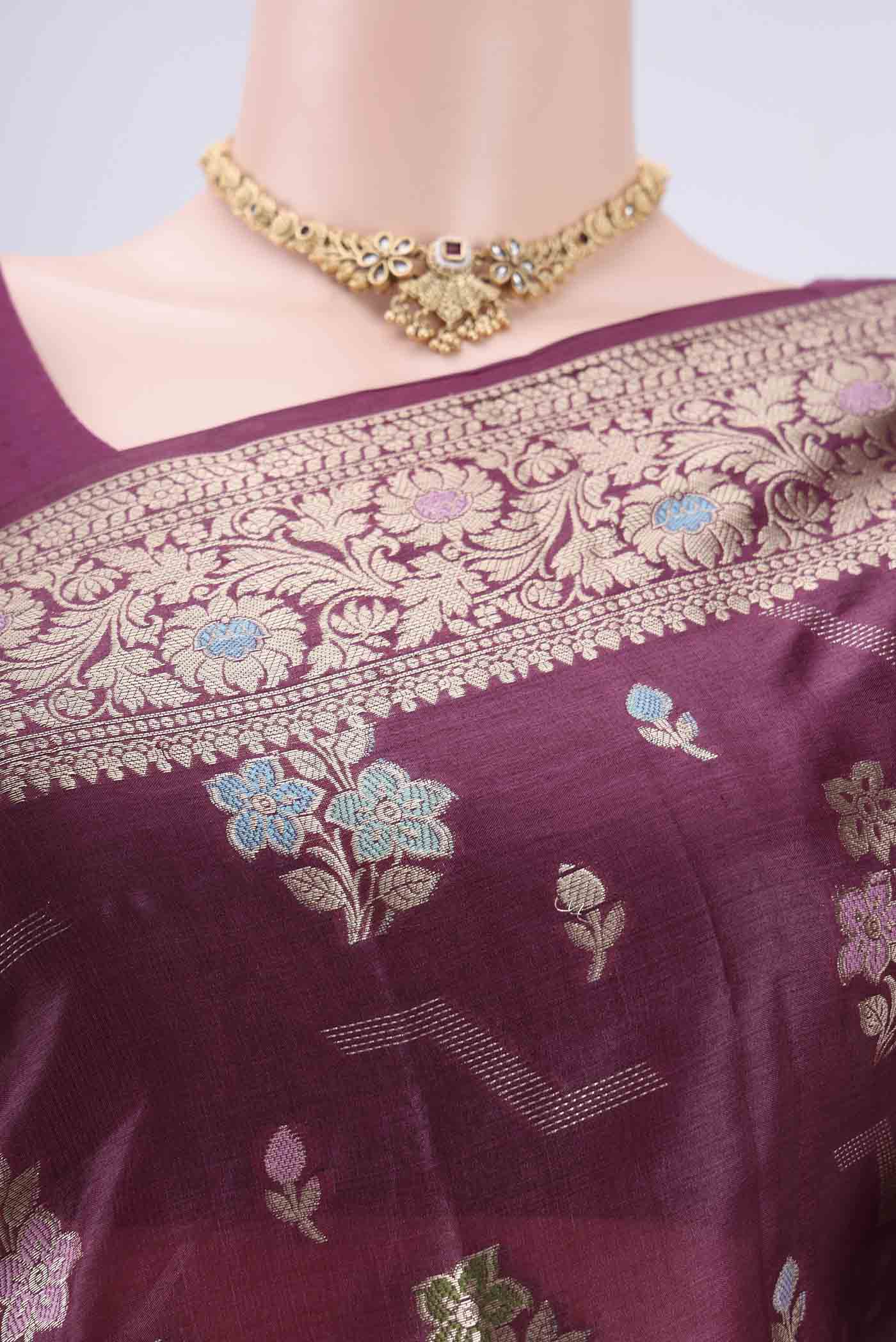 Purple Banarasi Tussar Silk Saree - Image 2