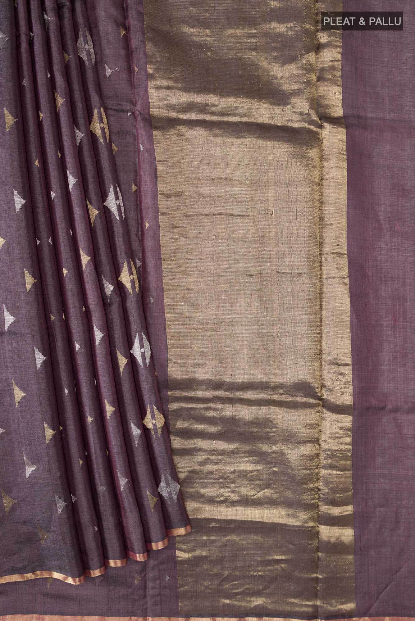 Purple Bhagalpuri Tussar Silk Saree - Image 2