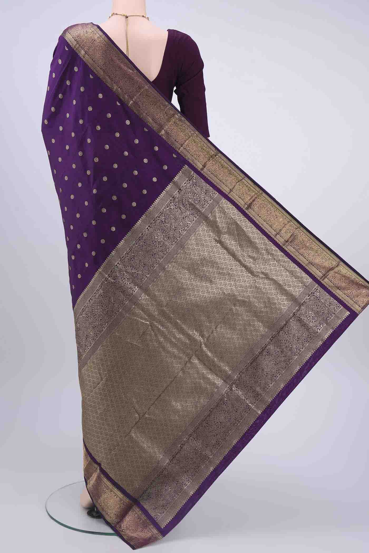 Purple Blended Bangalore Silk Saree - Image 3