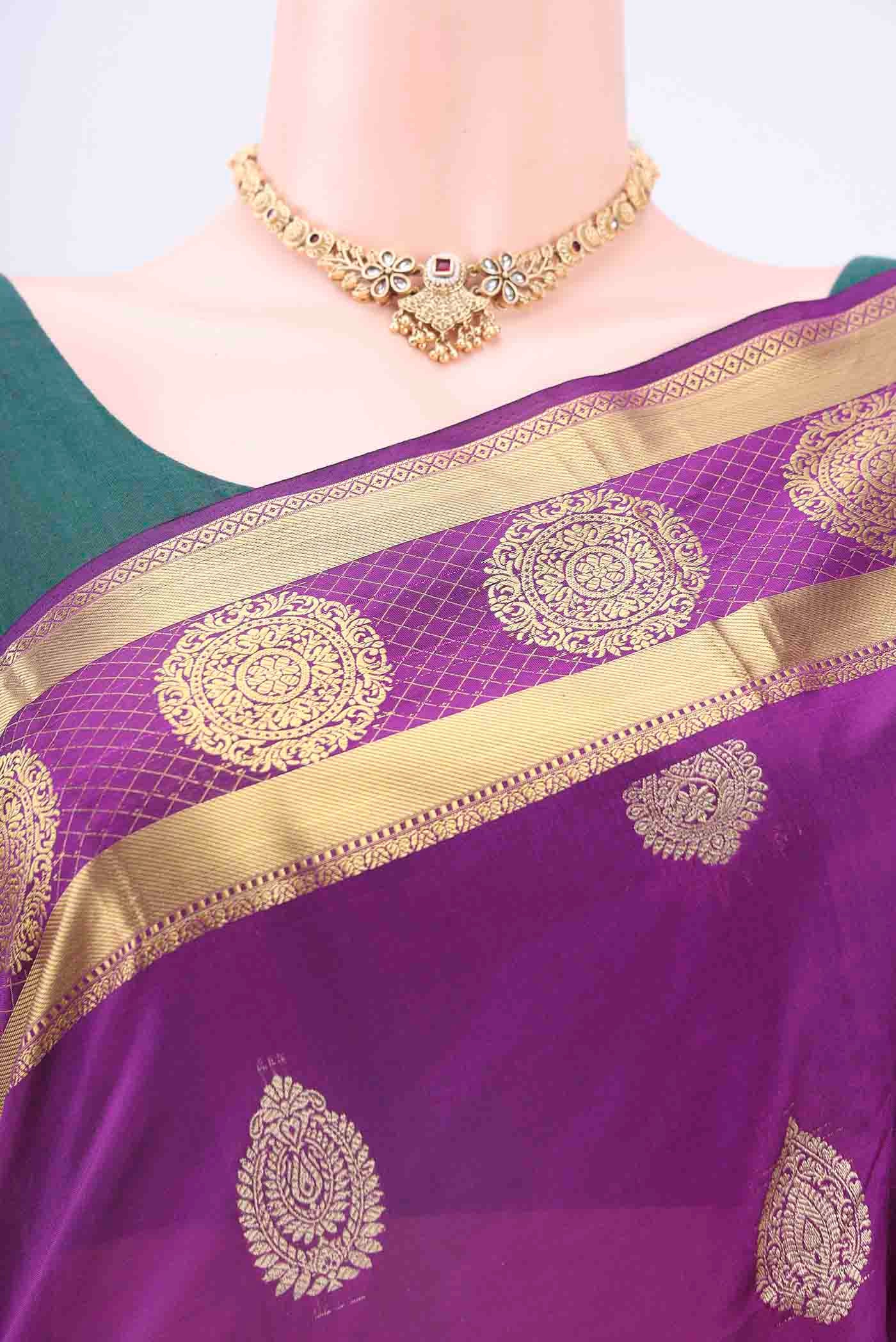 Purple Blended Bangalore Silk Saree - Image 2
