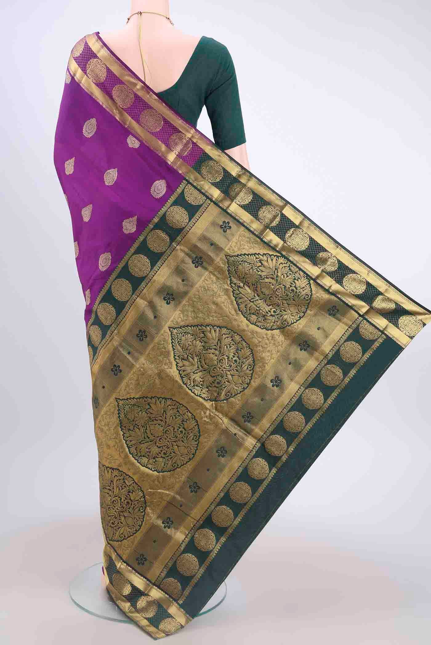 Purple Blended Bangalore Silk Saree - Image 3
