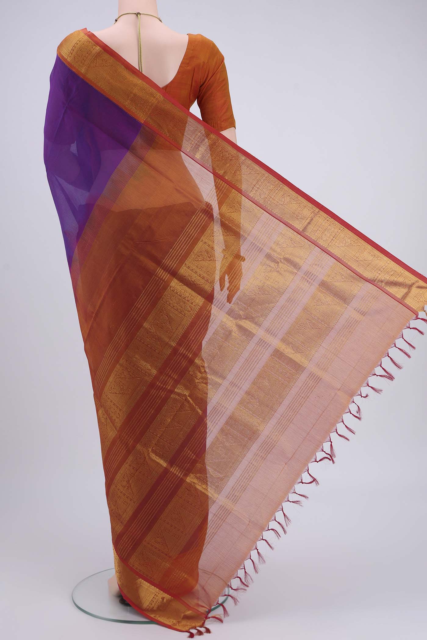 Purple Silk Cotton Saree - Image 3