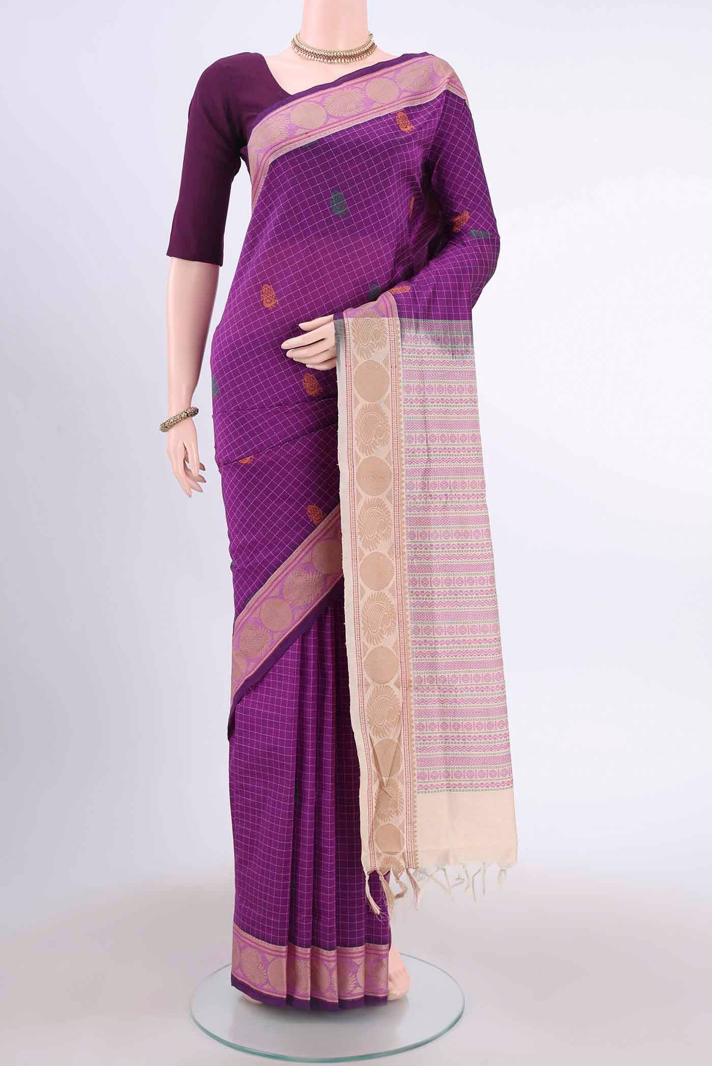 Purple Blended Poly Cotton Saree
