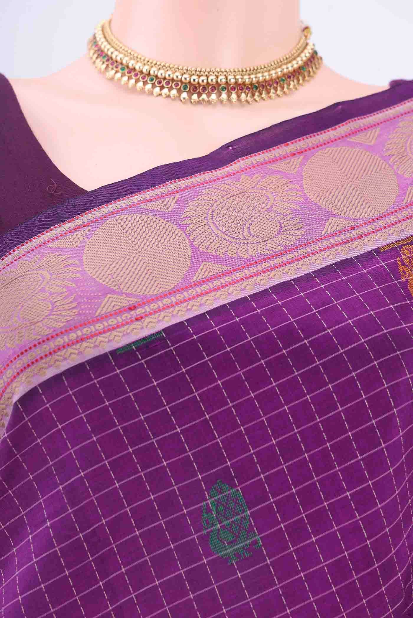 Purple Blended Poly Cotton Saree - Image 2
