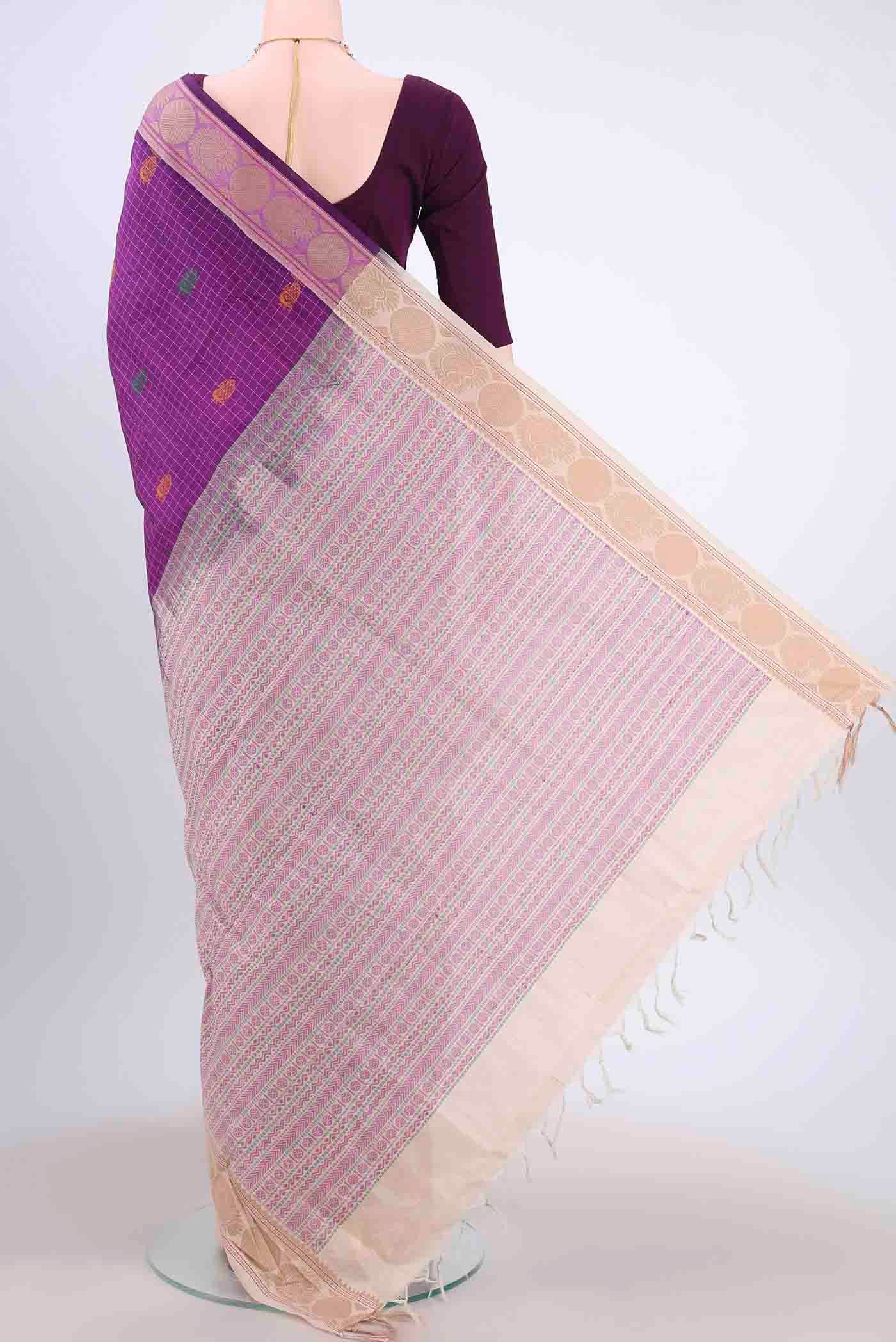 Purple Blended Poly Cotton Saree - Image 3