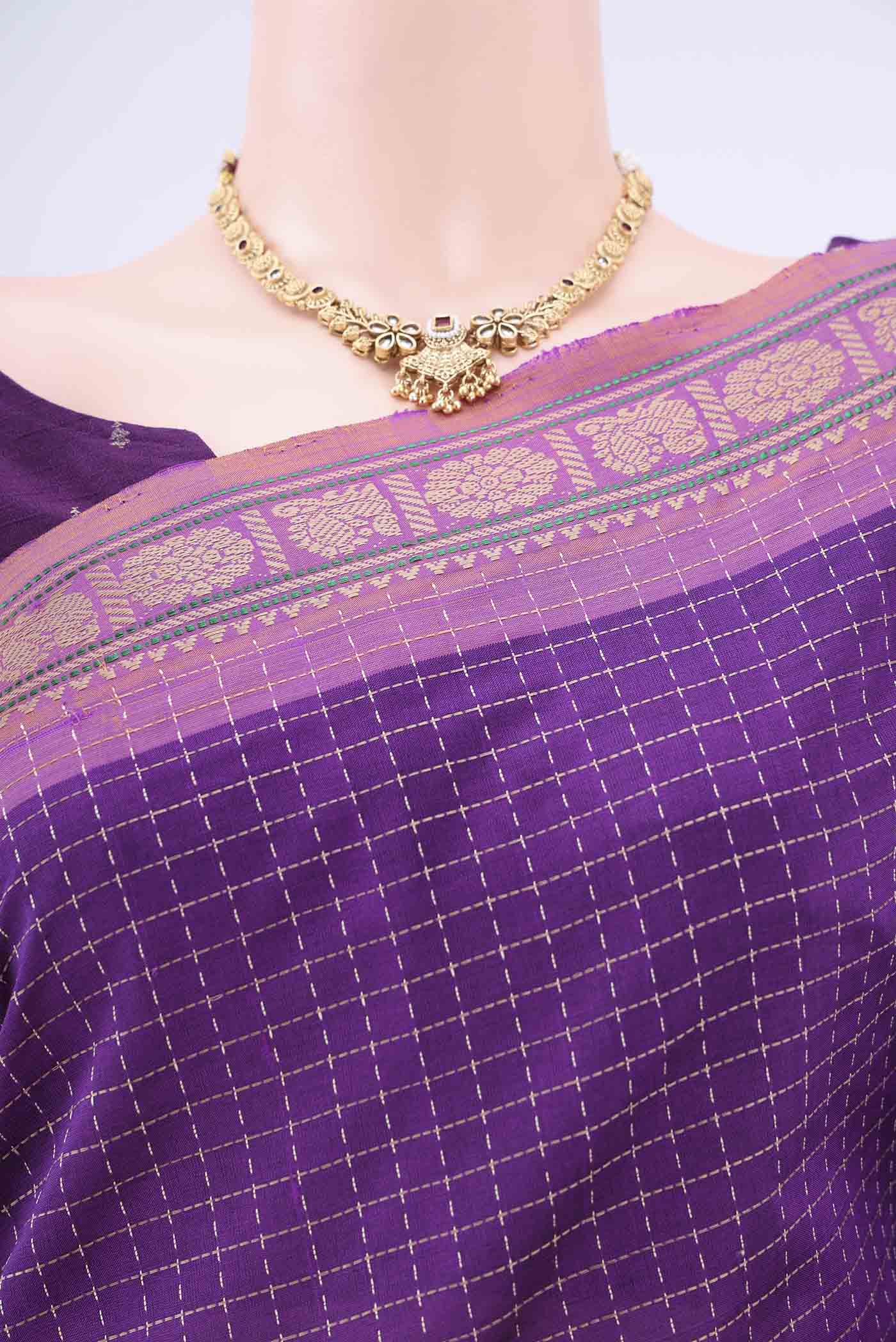 Purple Blended Poly Cotton Saree - Image 2