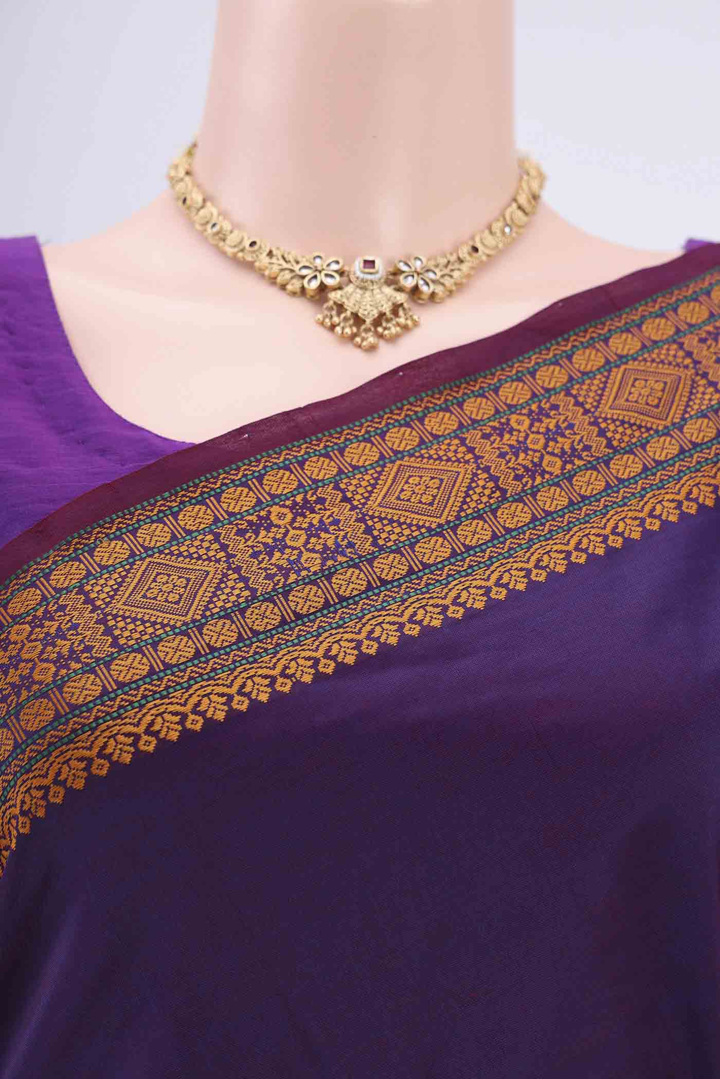 Purple Blended Poly Cotton Saree - Image 2