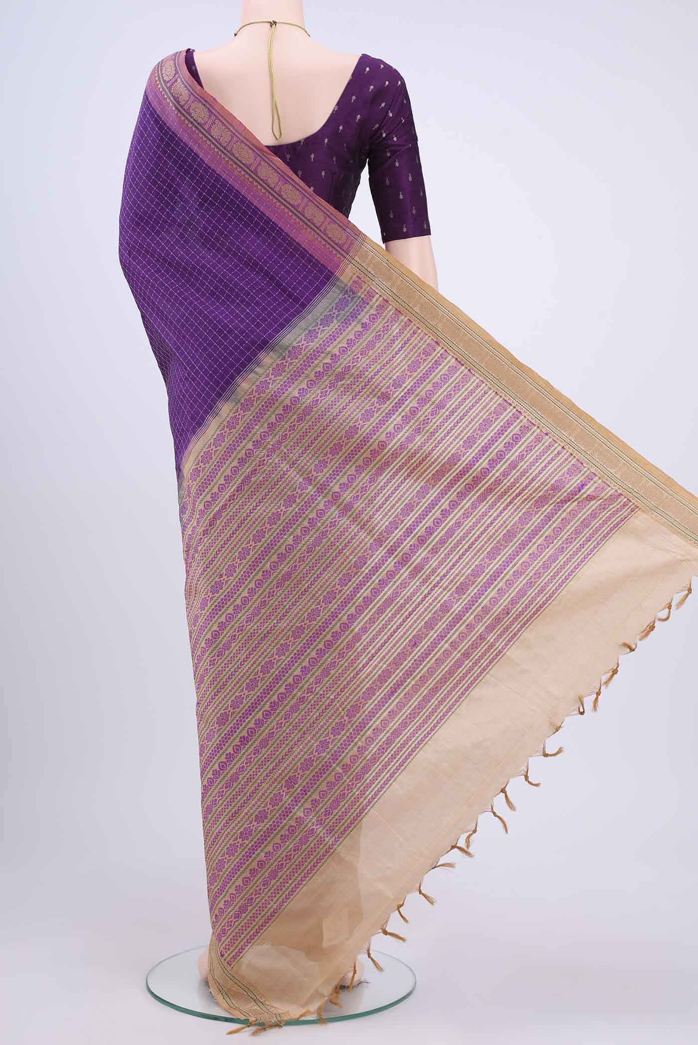 Purple Blended Poly Cotton Saree - Image 3