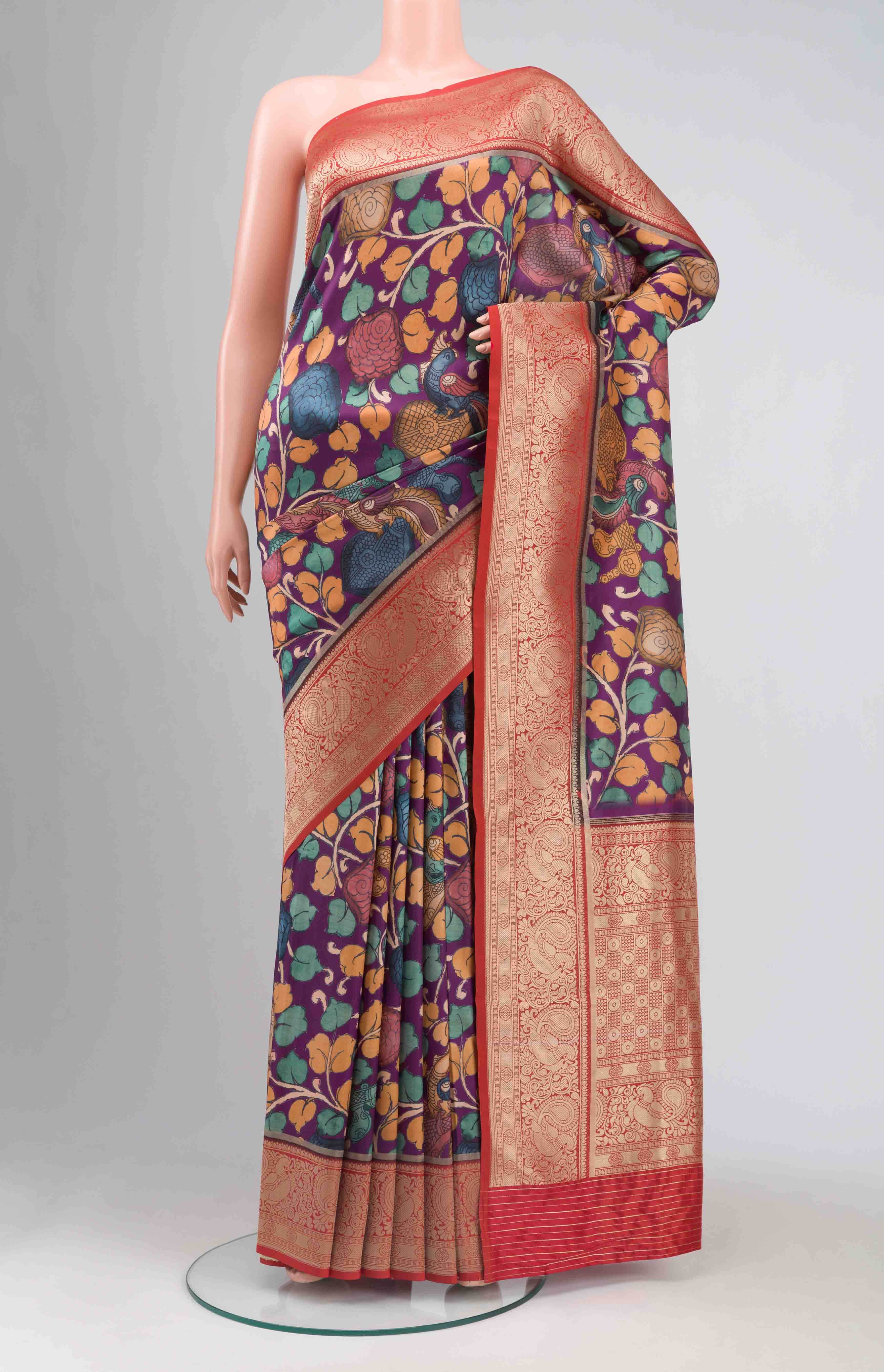 Purple Blended Printed Silk Saree