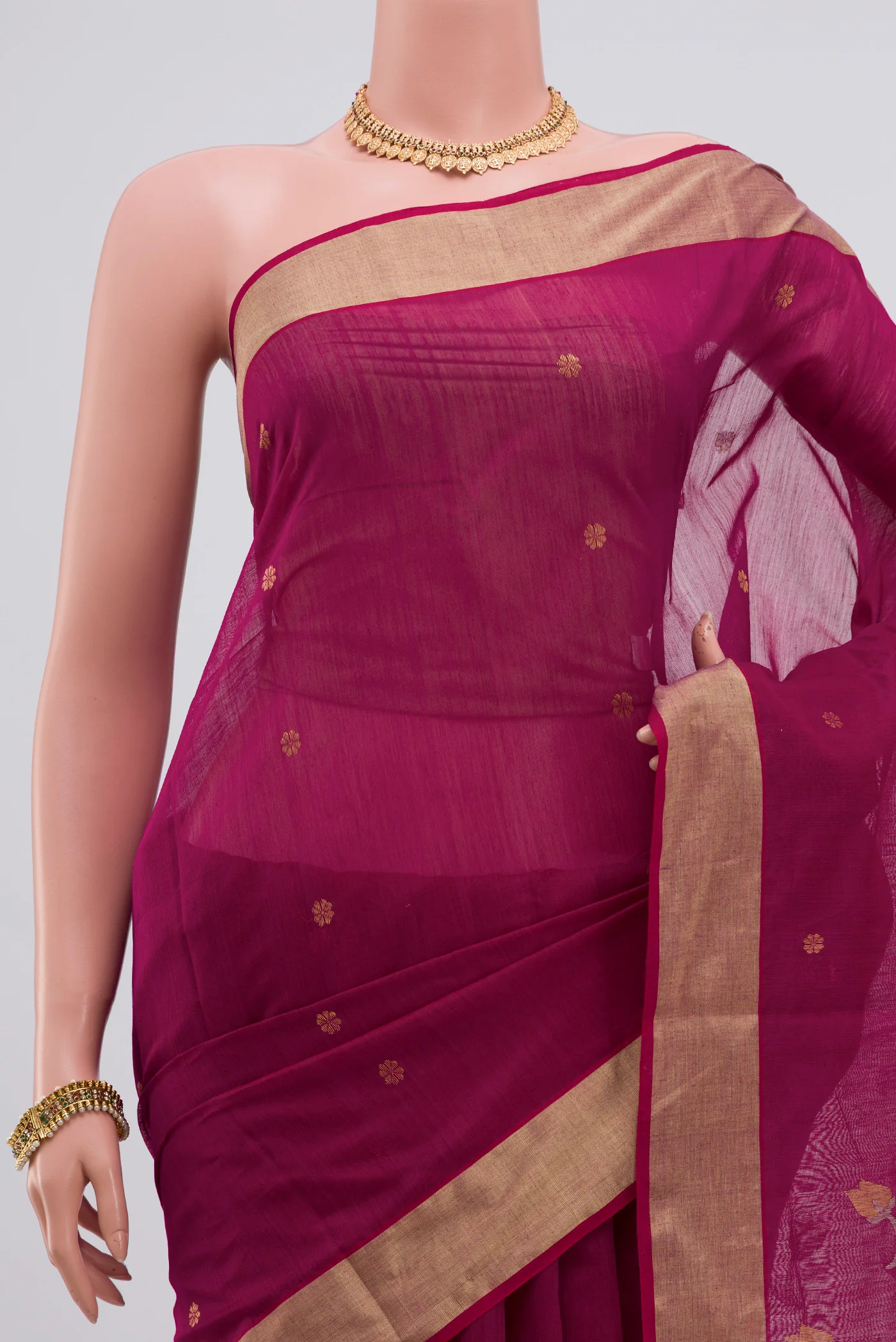 Magenta Chanderi Silk Cotton Saree - Image 2