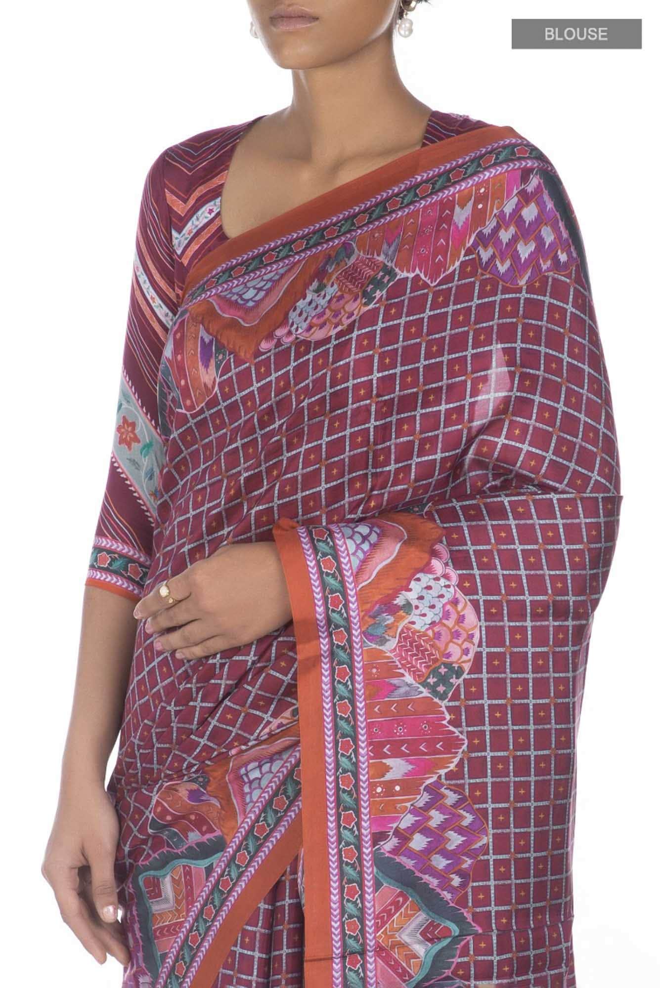 Tila Brown floral design saree from Chintz Collection, Designed by Nalli - Image 2