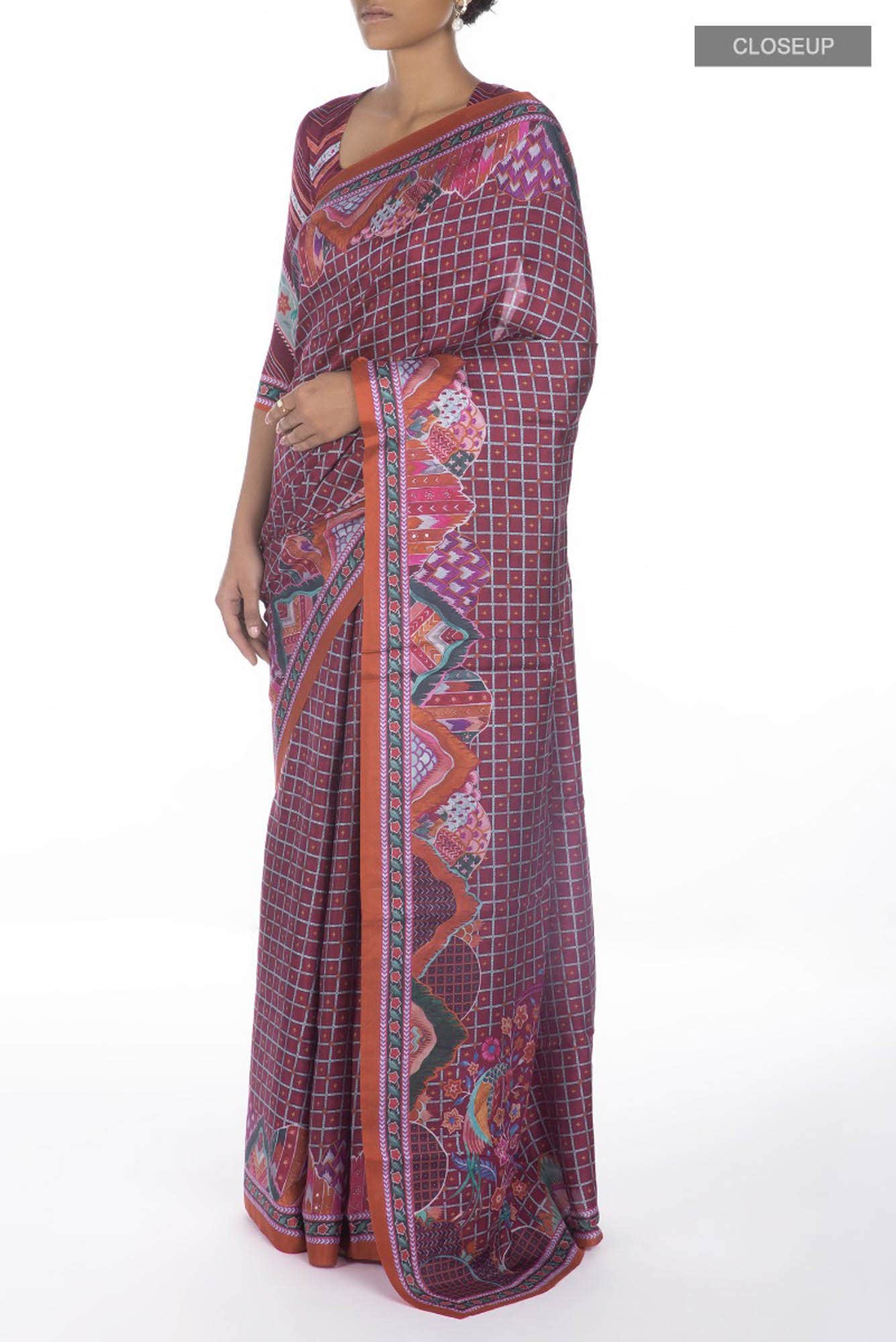 Tila Brown floral design saree from Chintz Collection, Designed by Nalli - Image 3