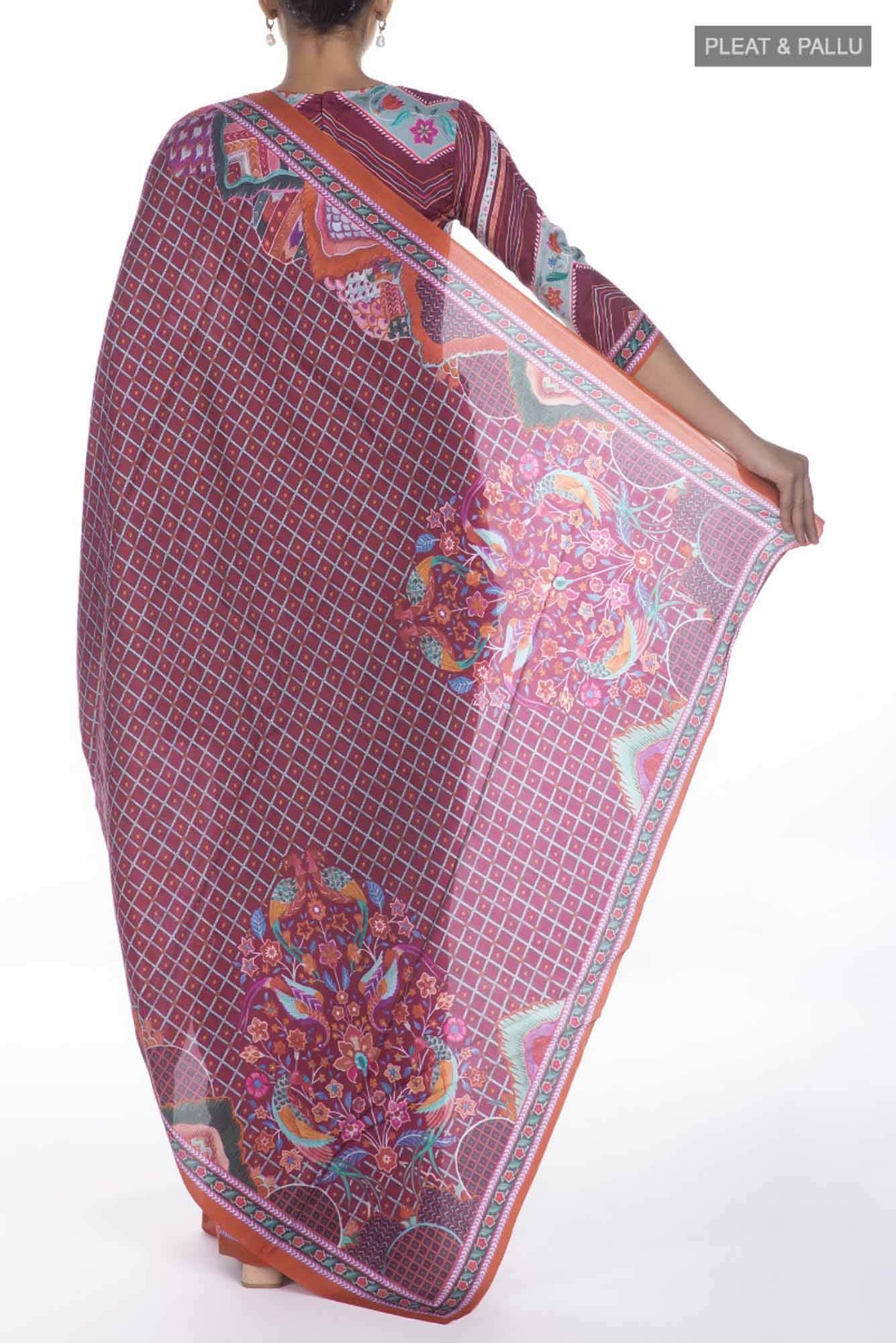 Tila Brown floral design saree from Chintz Collection, Designed by Nalli - Image 5