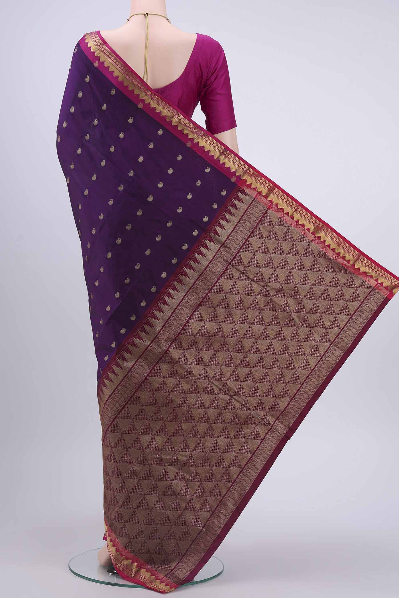 Purple Dual Tone Blended Bangalore Silk Saree - Image 3