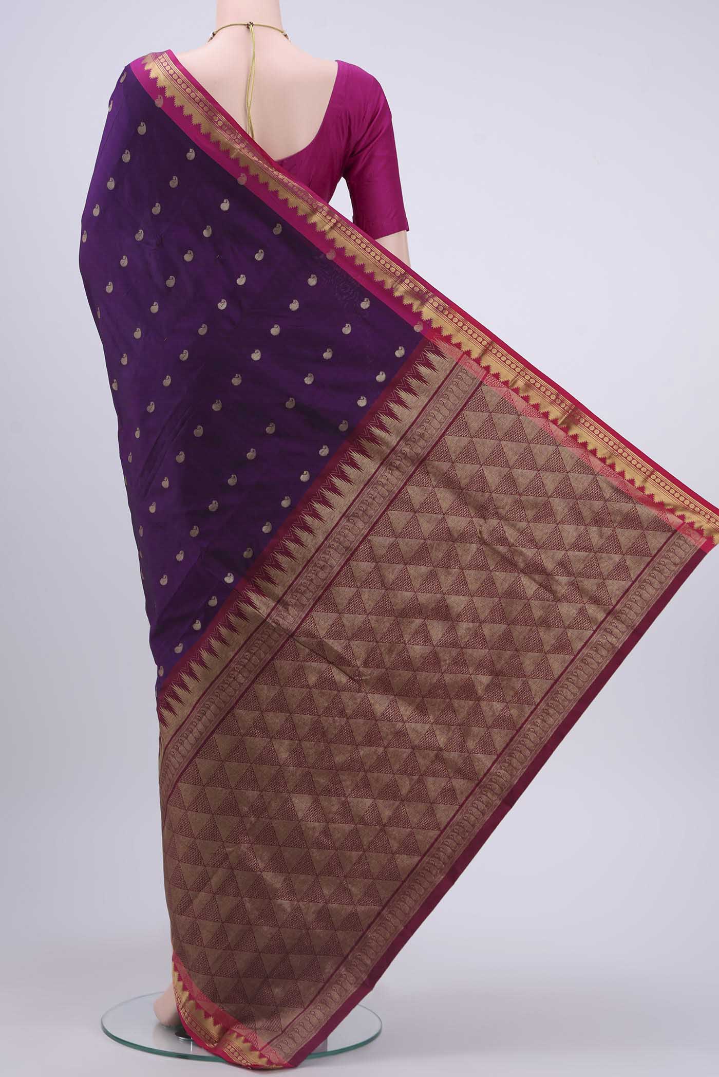 Purple Dual Tone Blended Bangalore Silk Saree - Image 3