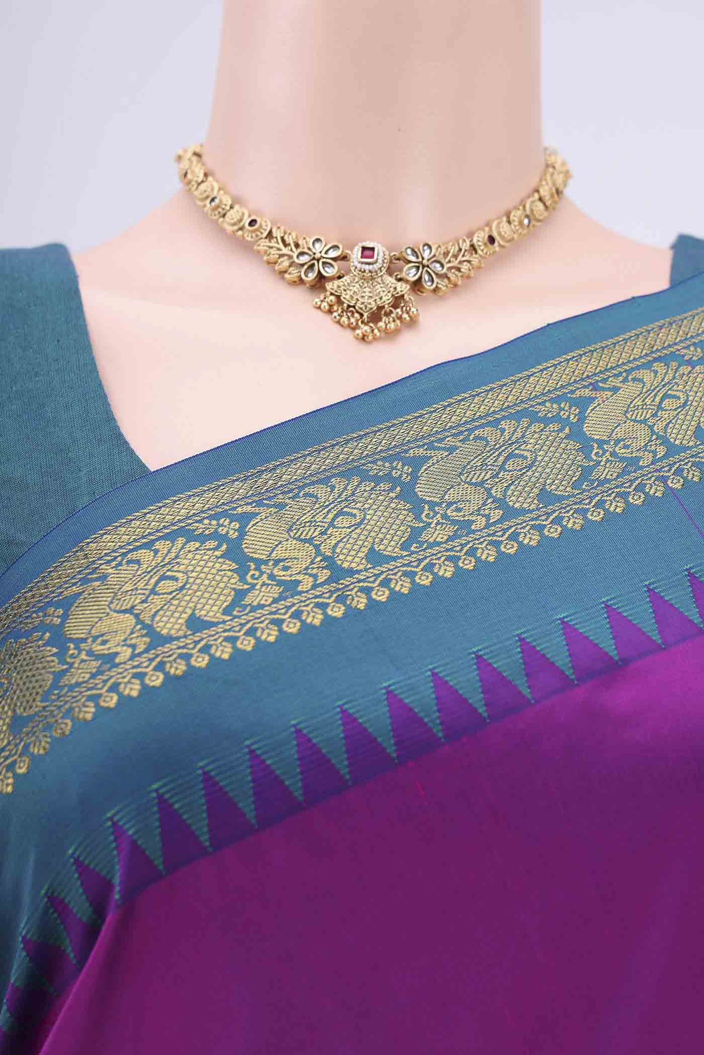 Purple Blended Bangalore Silk Saree - Image 2