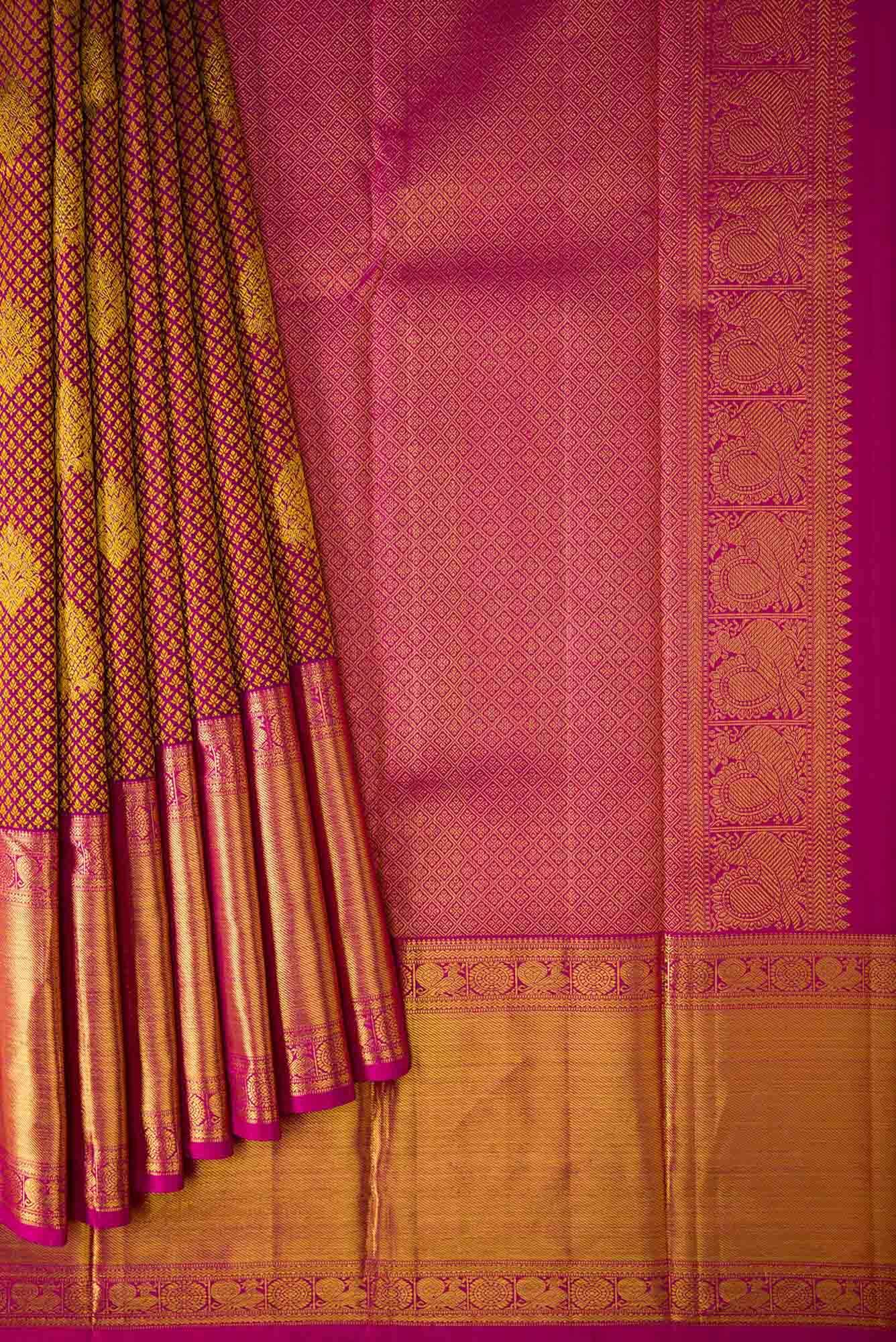 Purple Dual Tone Kanjivaram Silk Saree - Image 2
