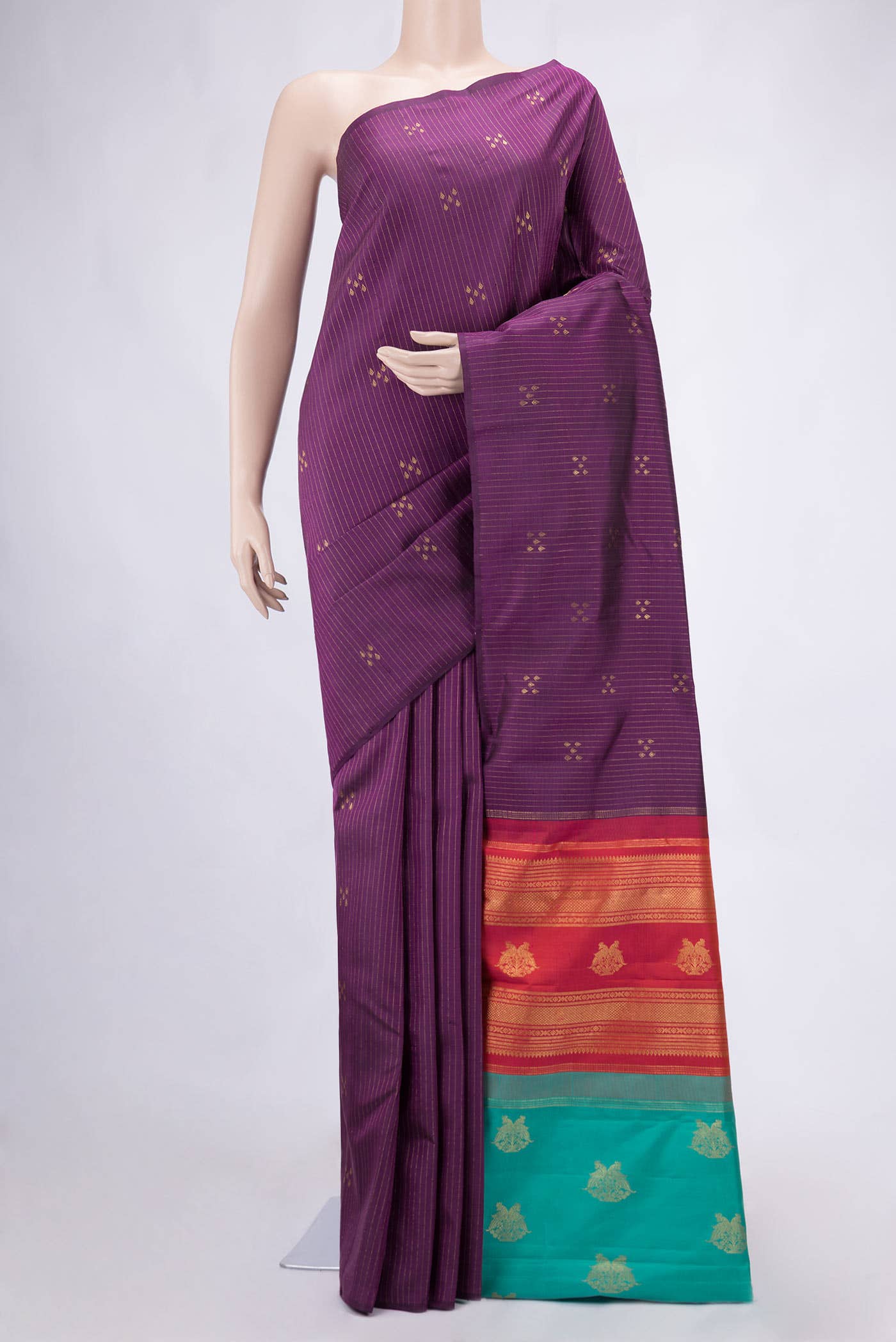 Pure Silk Pure Zari Purple Dual Tone Kanjivaram Saree