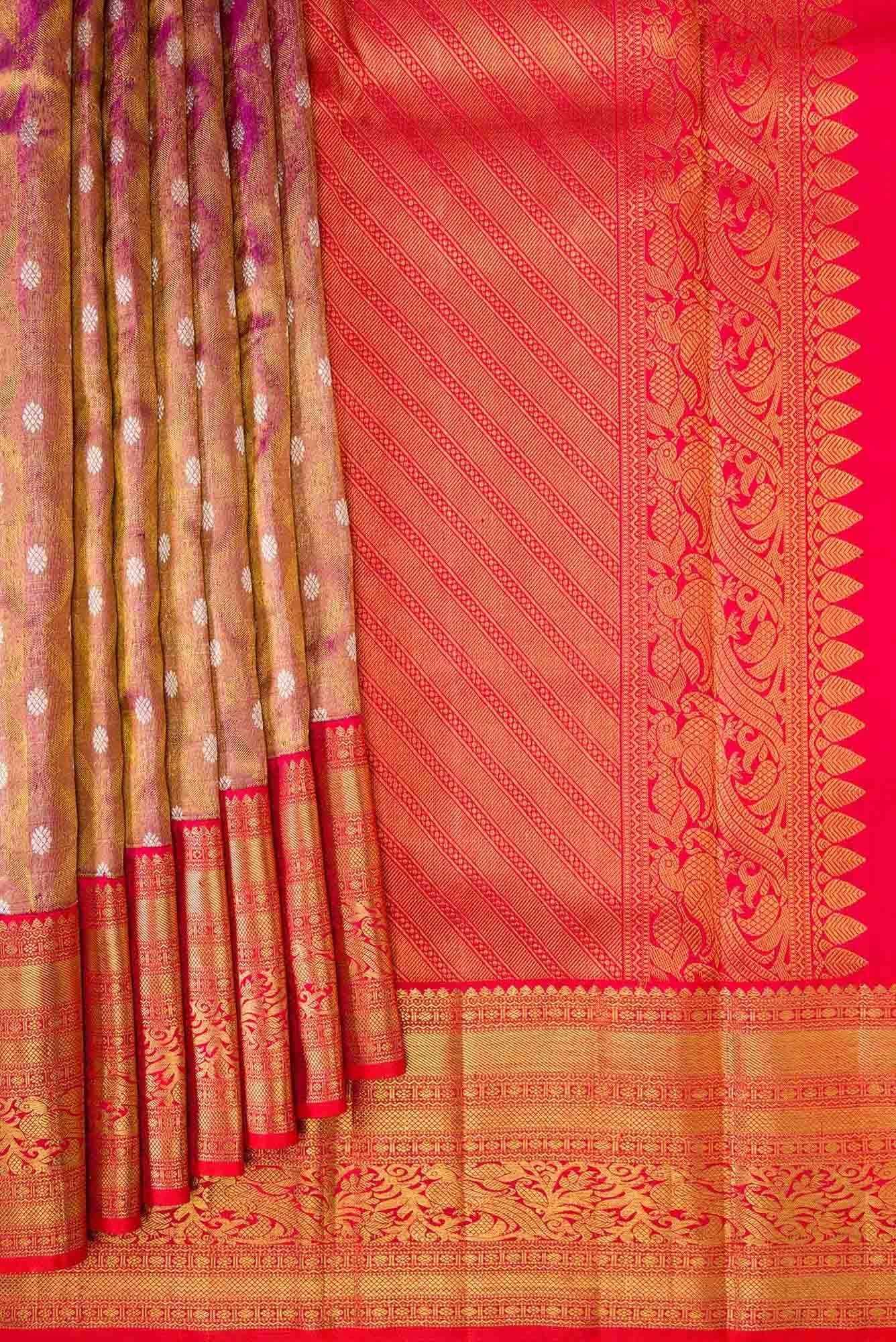 Purple Dual Tone Kanchipuram Tissue Silk Saree - Image 2