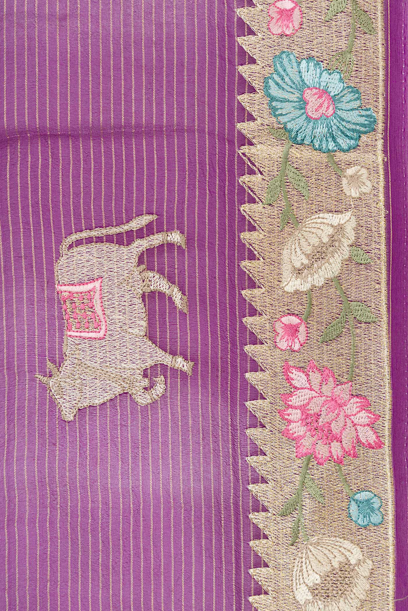 Purple Organza Silk Saree - Image 3