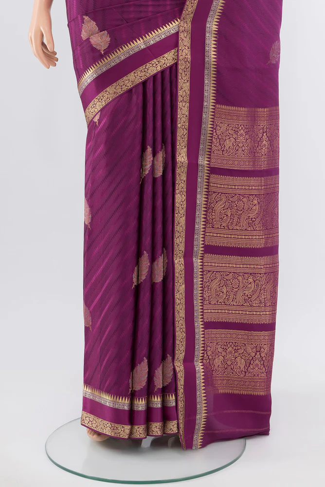 Purple Mysore Crepe Saree - Image 3