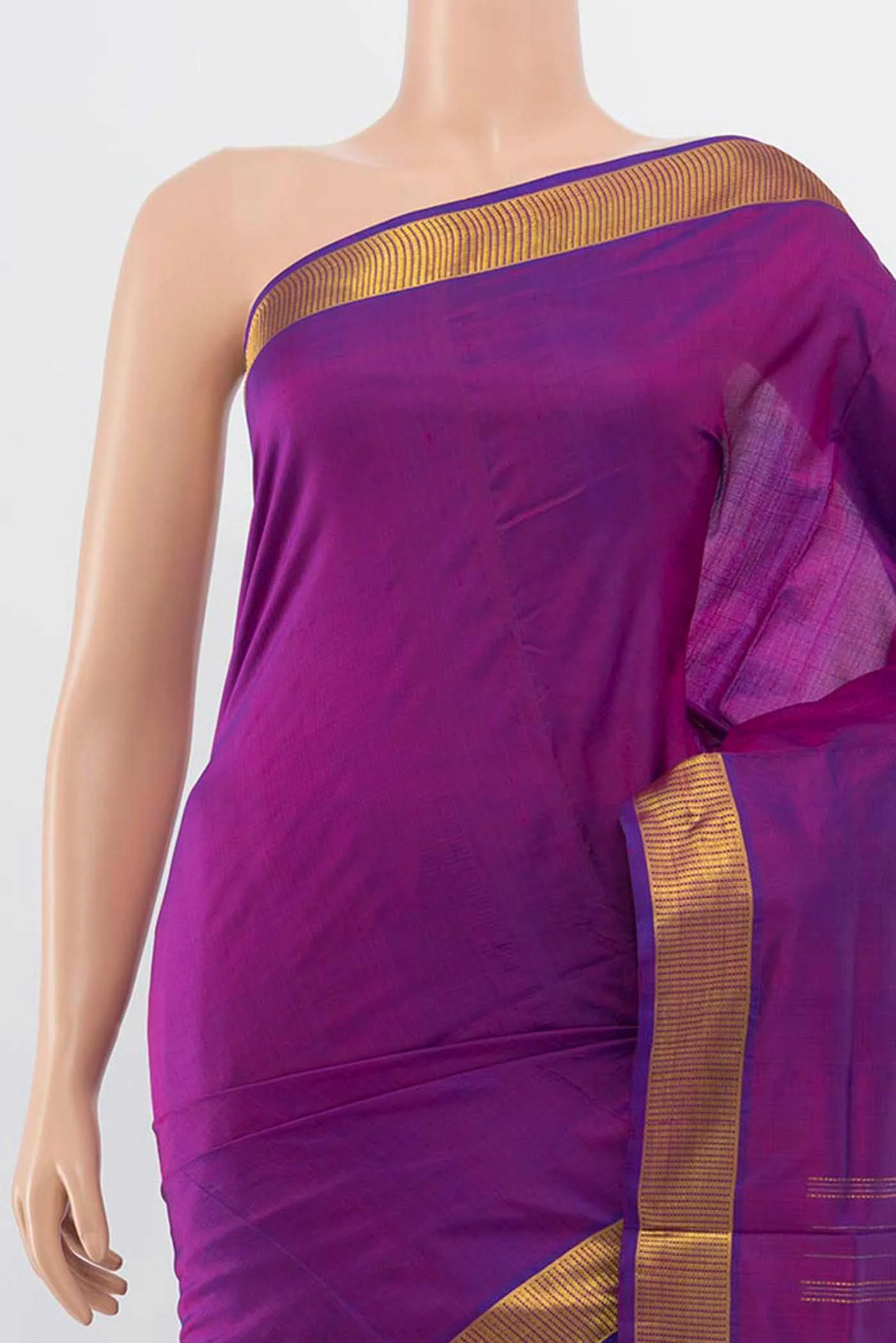 Purple Kanchipuram Silk Nine Yards Saree - Image 2