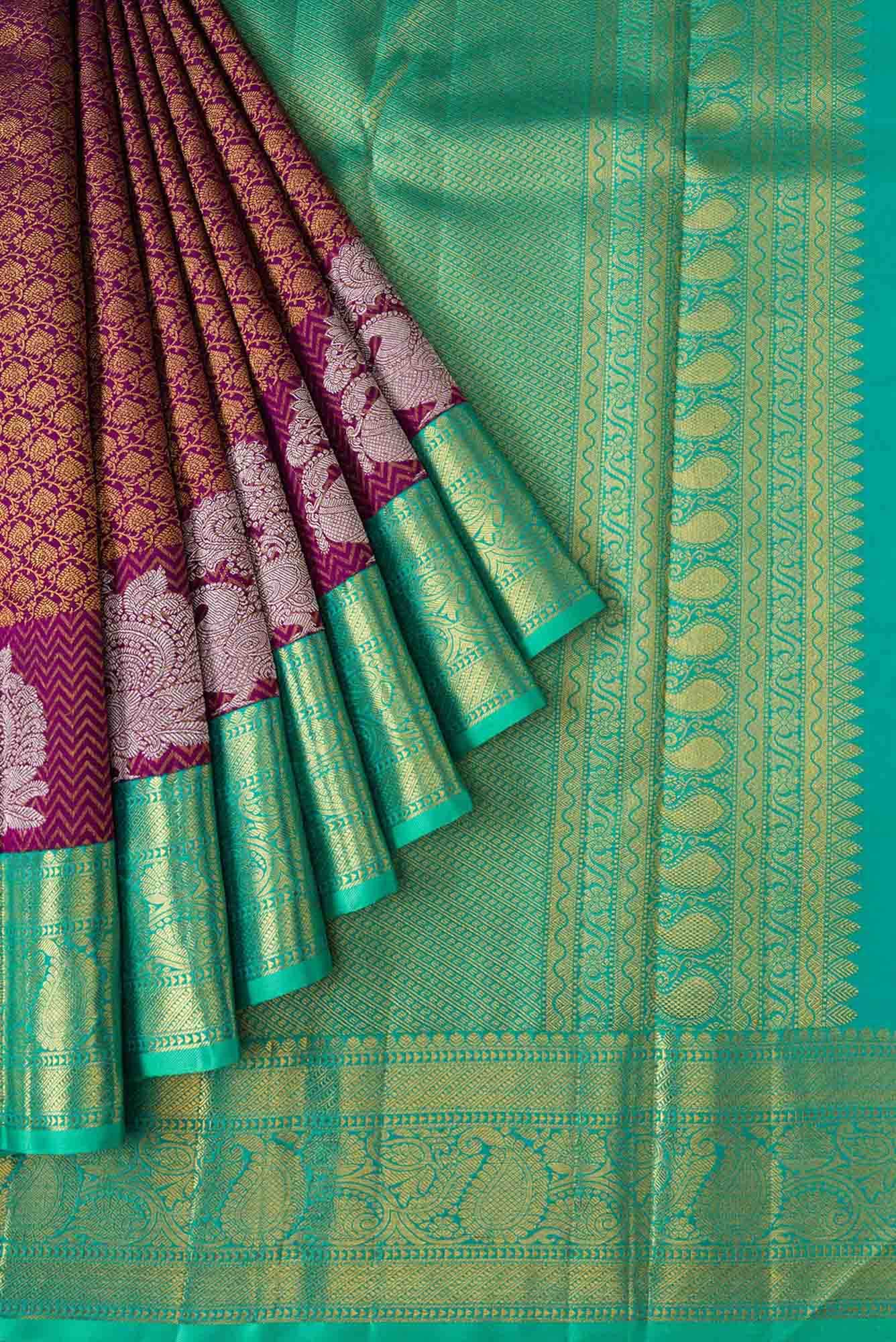 Pure Silk Pure Zari Purple Kanjivaram Saree - Image 2