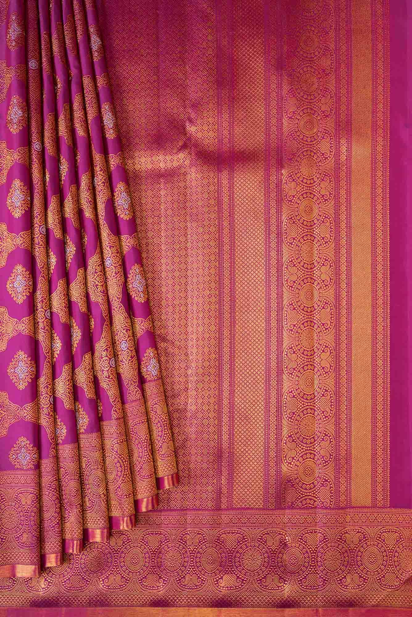 Pure Silk Pure Zari Purple Dual Tone Kanjivaram Saree - Image 2