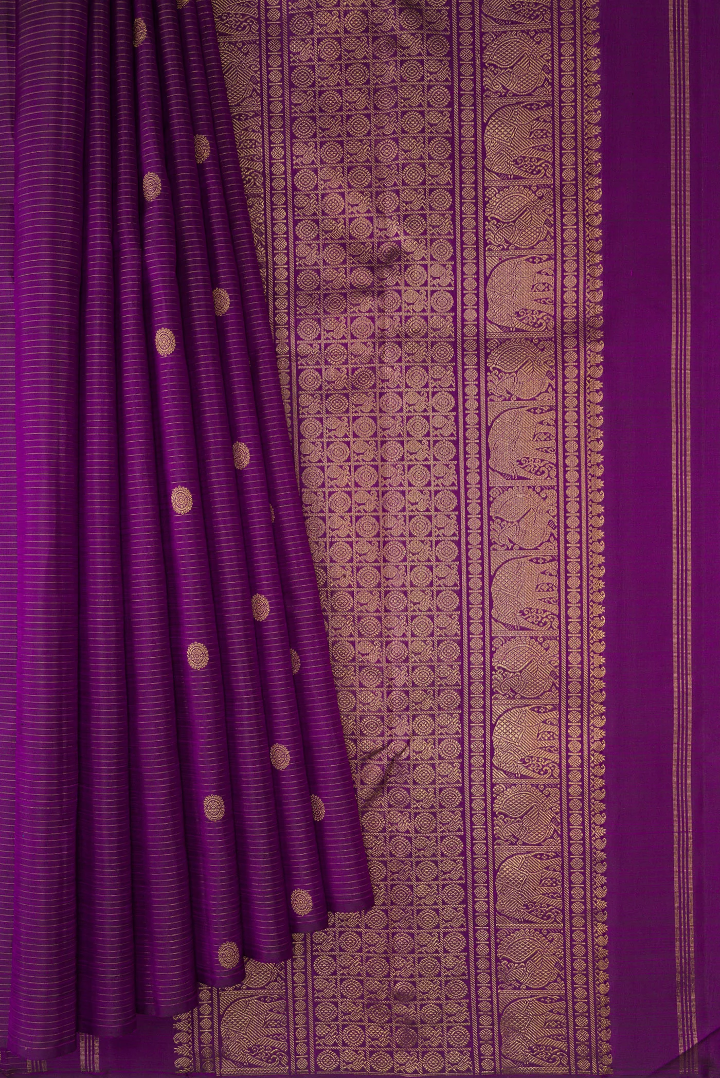 Pure Silk Pure Zari Purple Kanchipuram Saree - Image 3