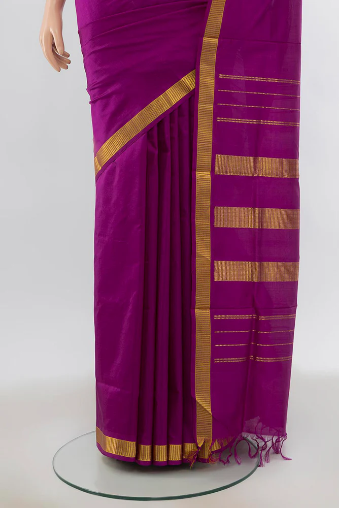 Purple Kanjivaram Silk Nine Yards Saree - Image 3