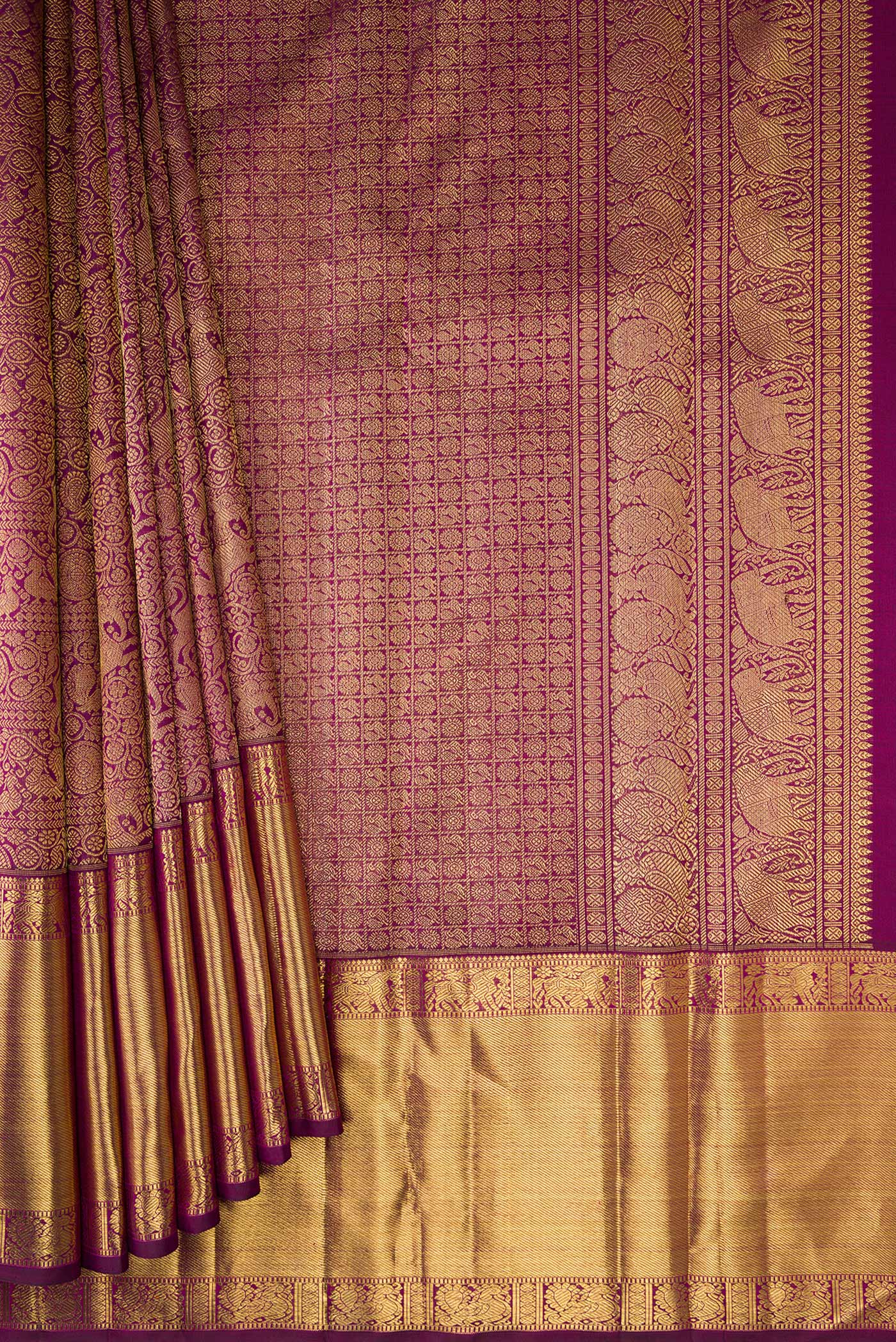 Pure Silk Pure Zari Purple Kanjivaram Saree - Image 4