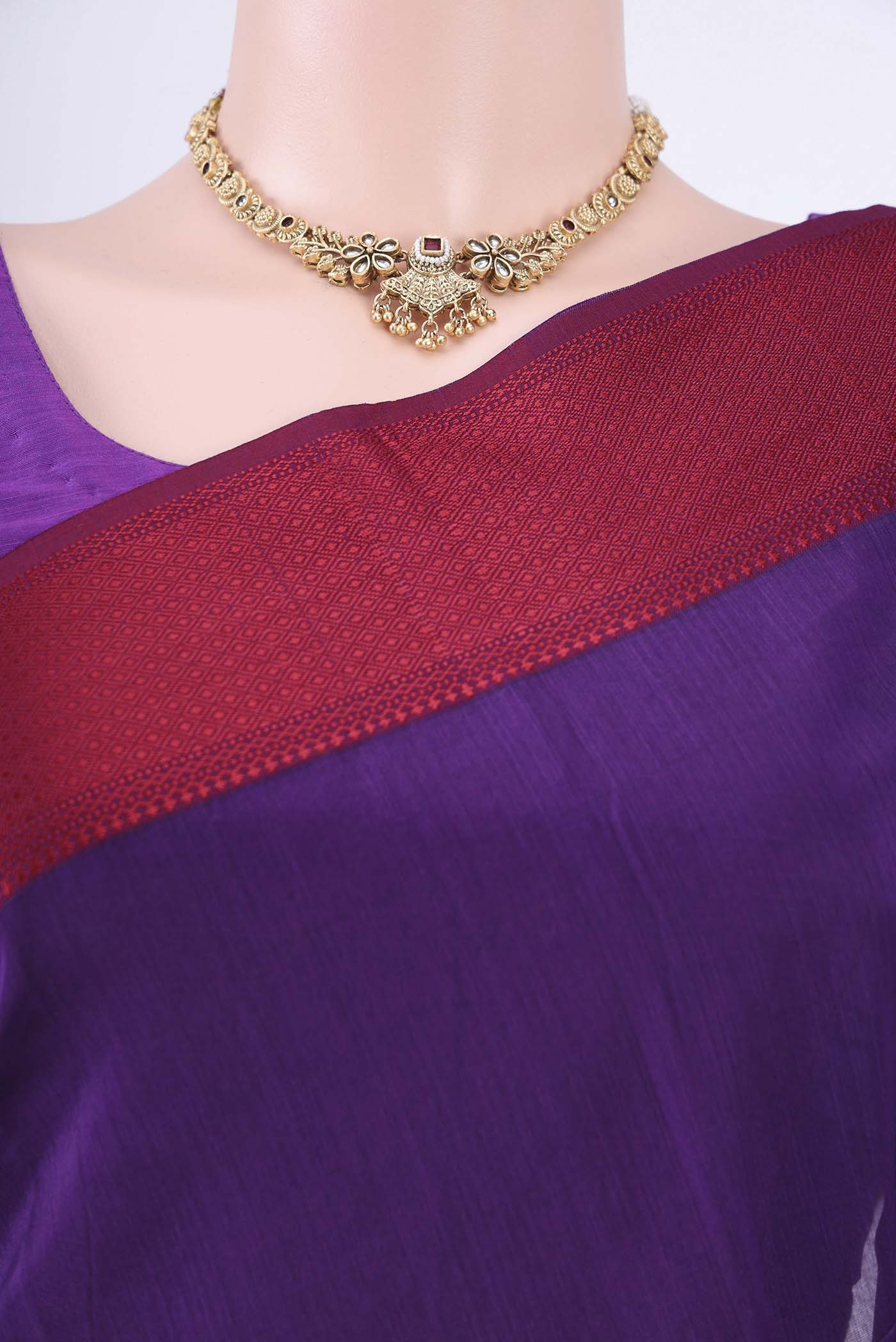 Purple Maheshwari Silk Cotton Saree - Image 2