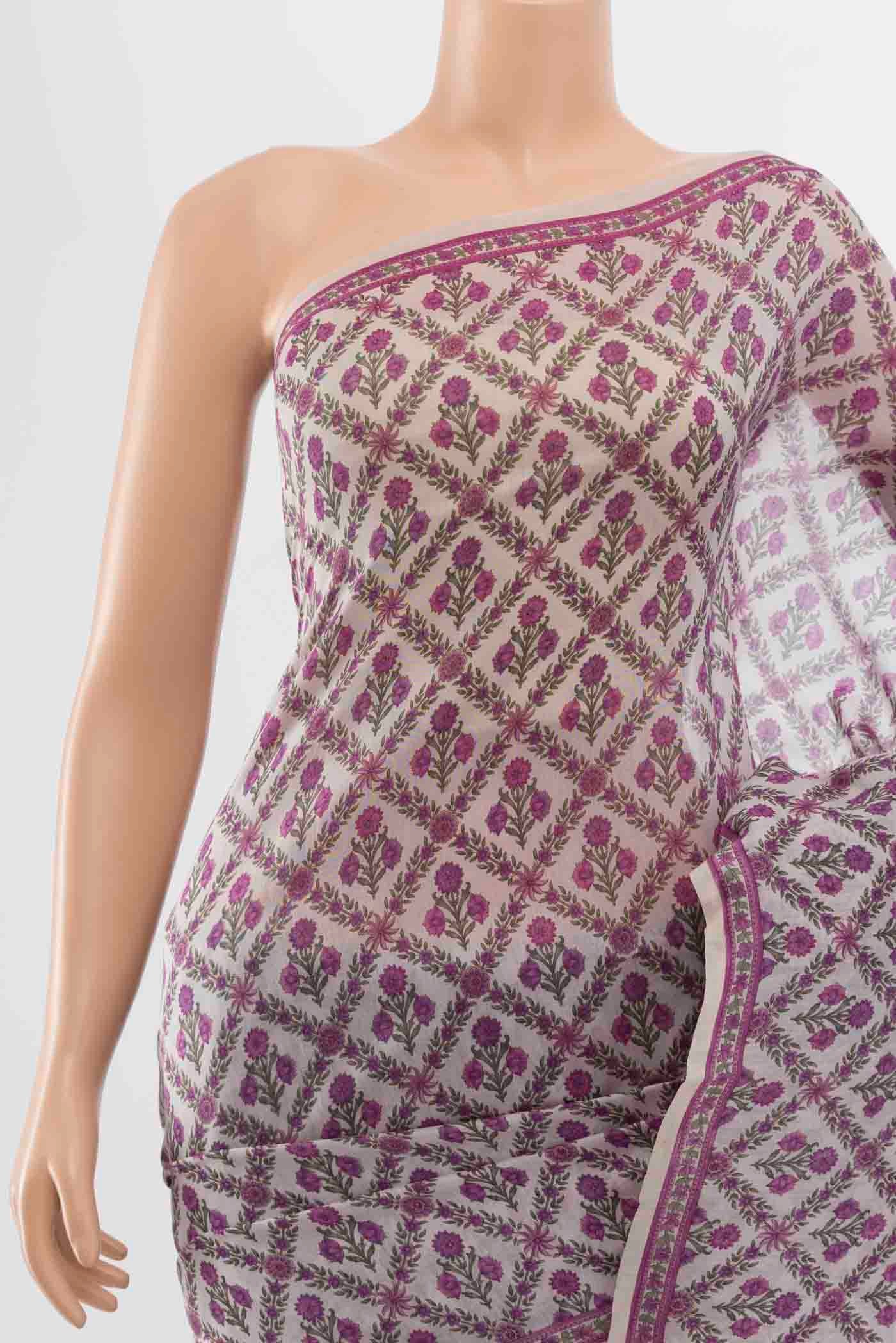 Purple Maheshwari Silk Cotton Saree - Image 2
