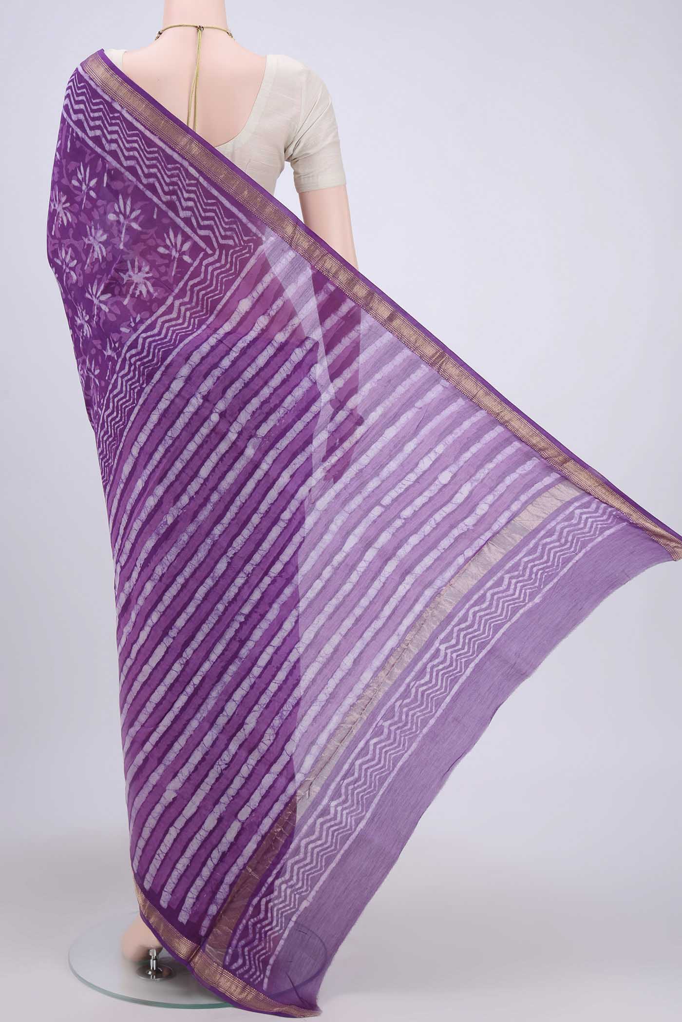 Violet Maheshwari Silk Cotton Saree - Image 3